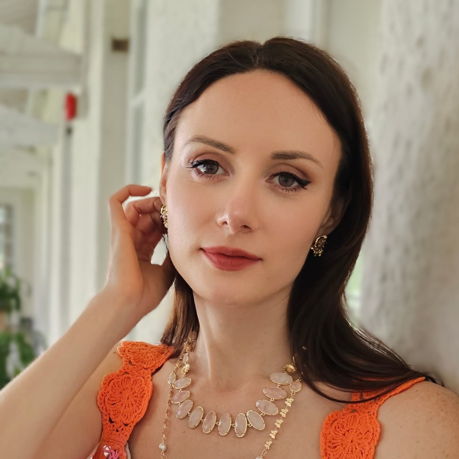 Rhodonite Stone Flower Setting Statement Stud Earrings