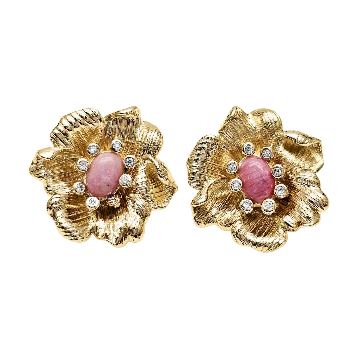 Rhodonite Stone Flower Setting Statement Stud Earrings