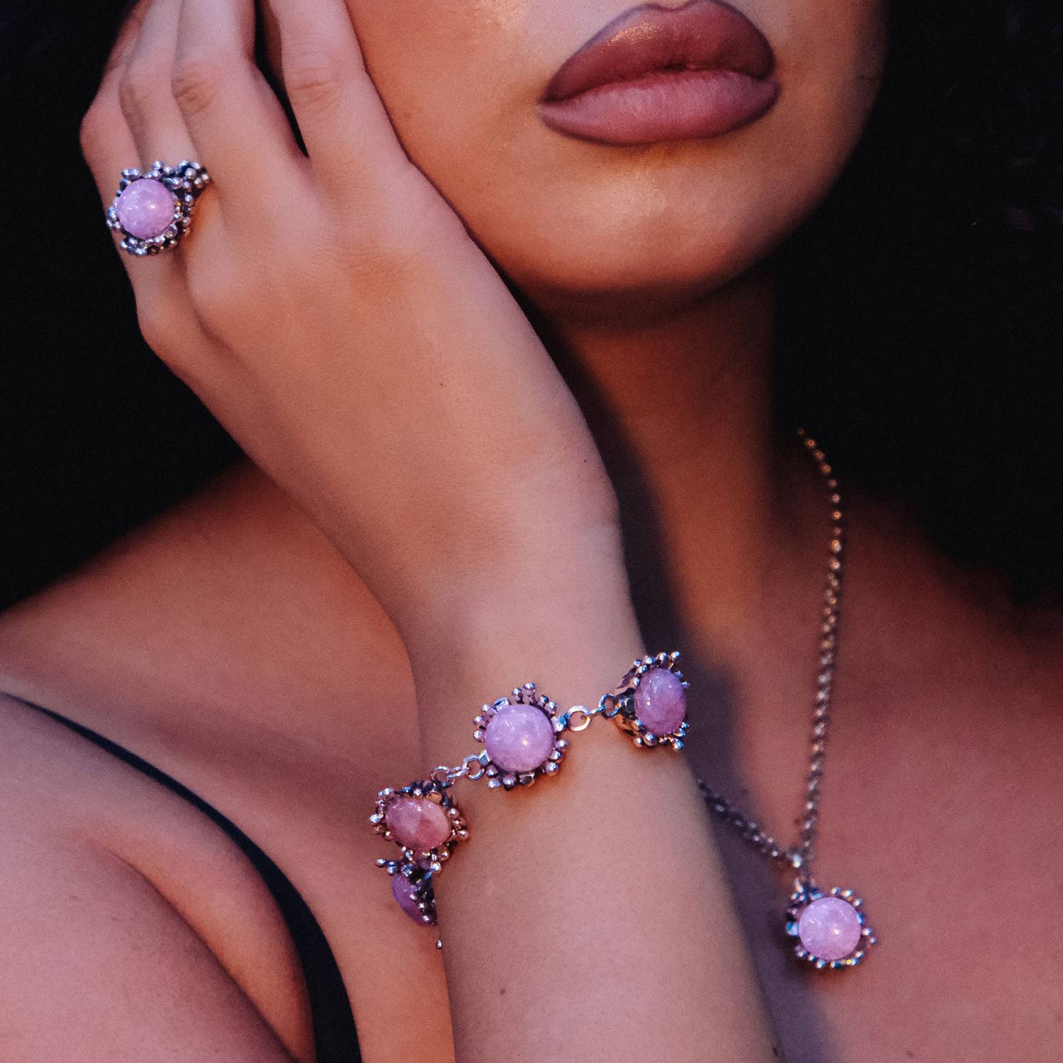 Bracelet Ribes Gold Plated With Natural Kunzinite