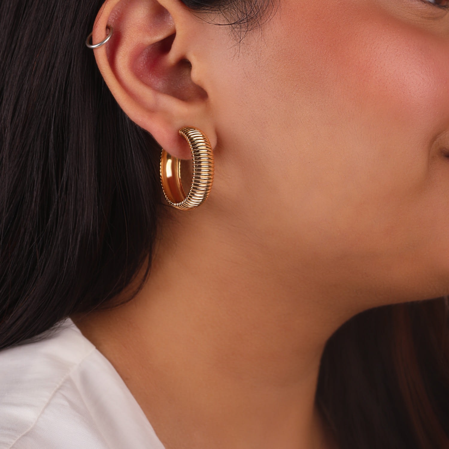 Ridged Dome Vermeil Hoops