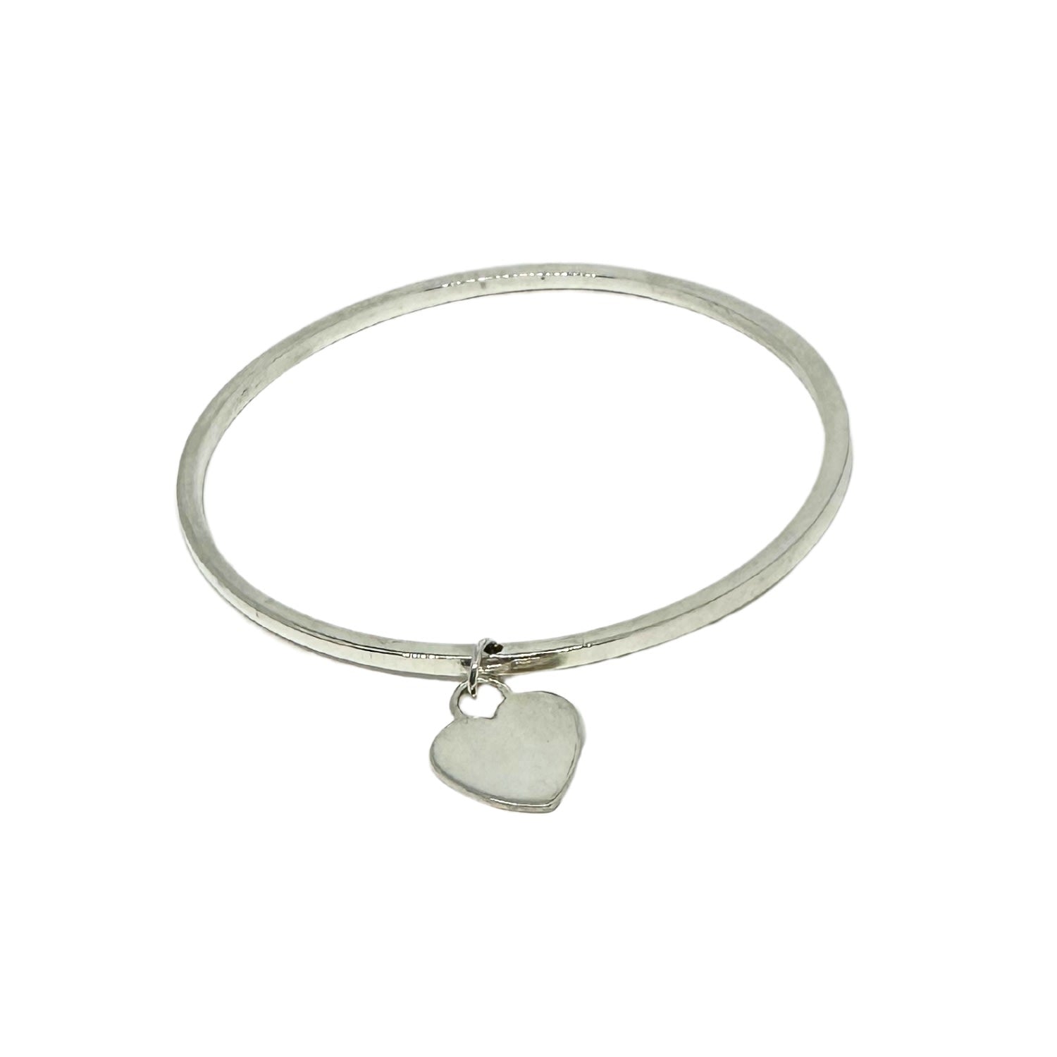 Rigid Bangle With Heart Charm Sterling Silver