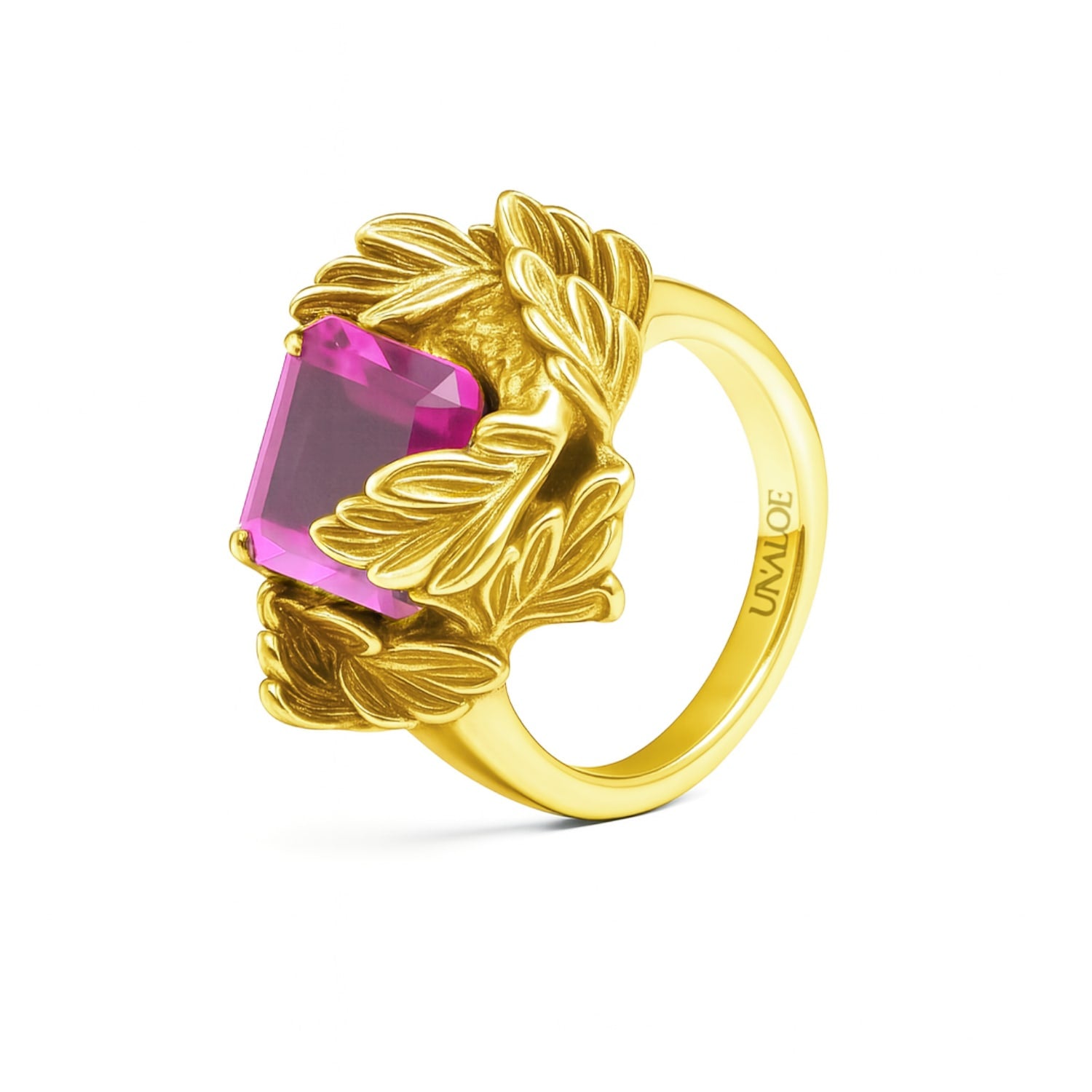 Ring In Sterling Silver-Gold Plated With Pink Zirconia – Coleus Quadratus - Unaloe Handmade Made In Italy
