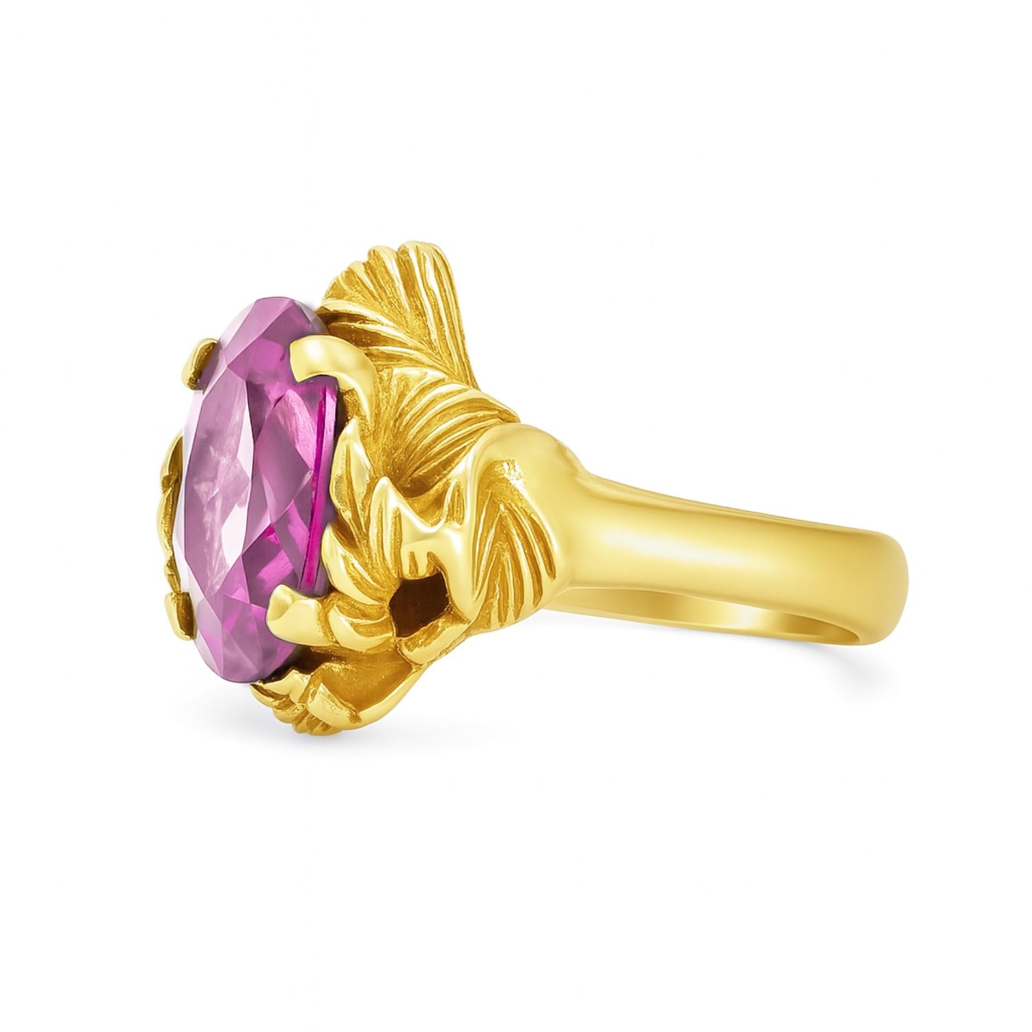 Ring In Sterling Silver With Gold Plated With Pink Zirconia – Coleus Ovalis – Unaloe Handmade – Italian Designer Jewelry
