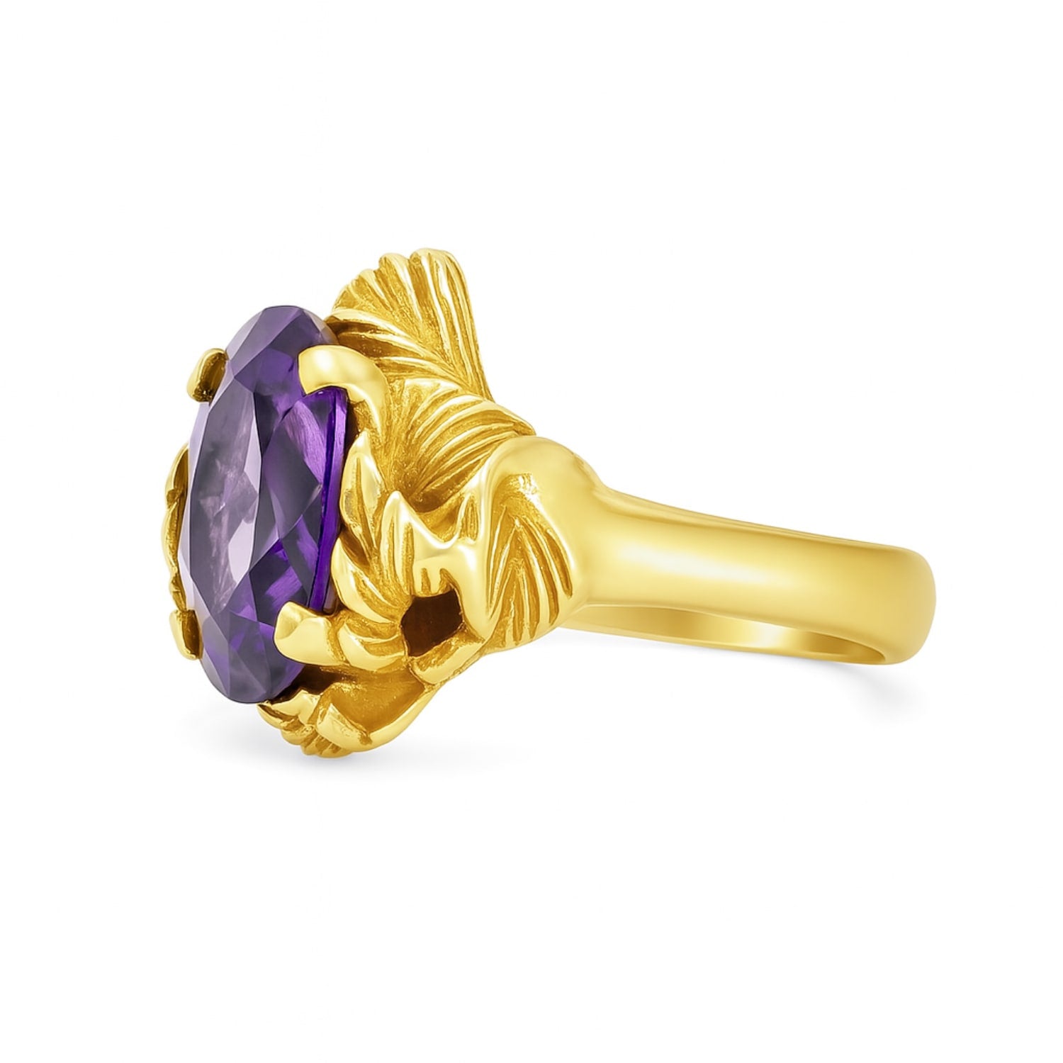Ring In Sterling Silver With Gold Plated With Violet Zirconia – Coleus Ovalis – Unaloe Handmade – Italian Designer Jewelry