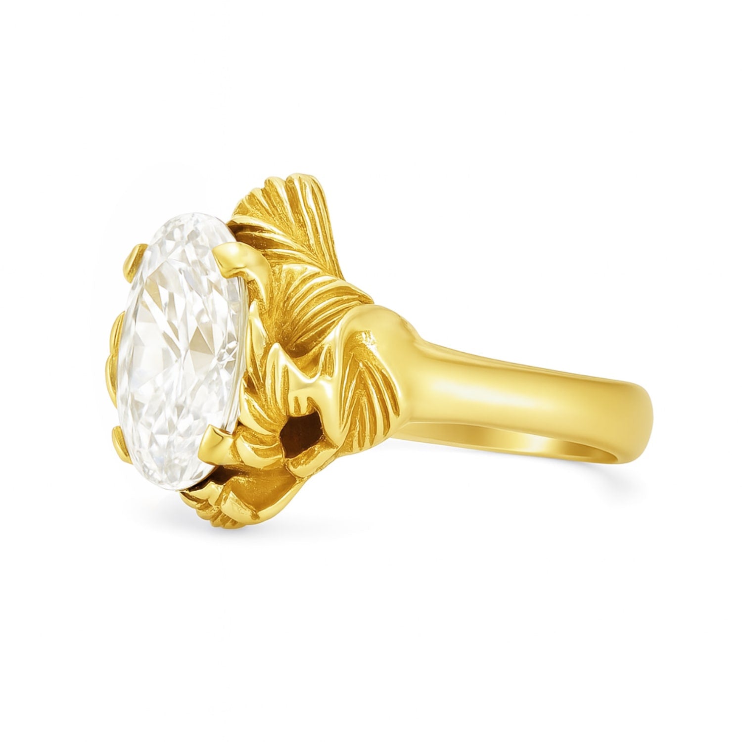 Ring In Sterling Silver With Gold Plated With White Zirconia – Coleus Ovalis – Unaloe Handmade – Italian Designer Jewelry
