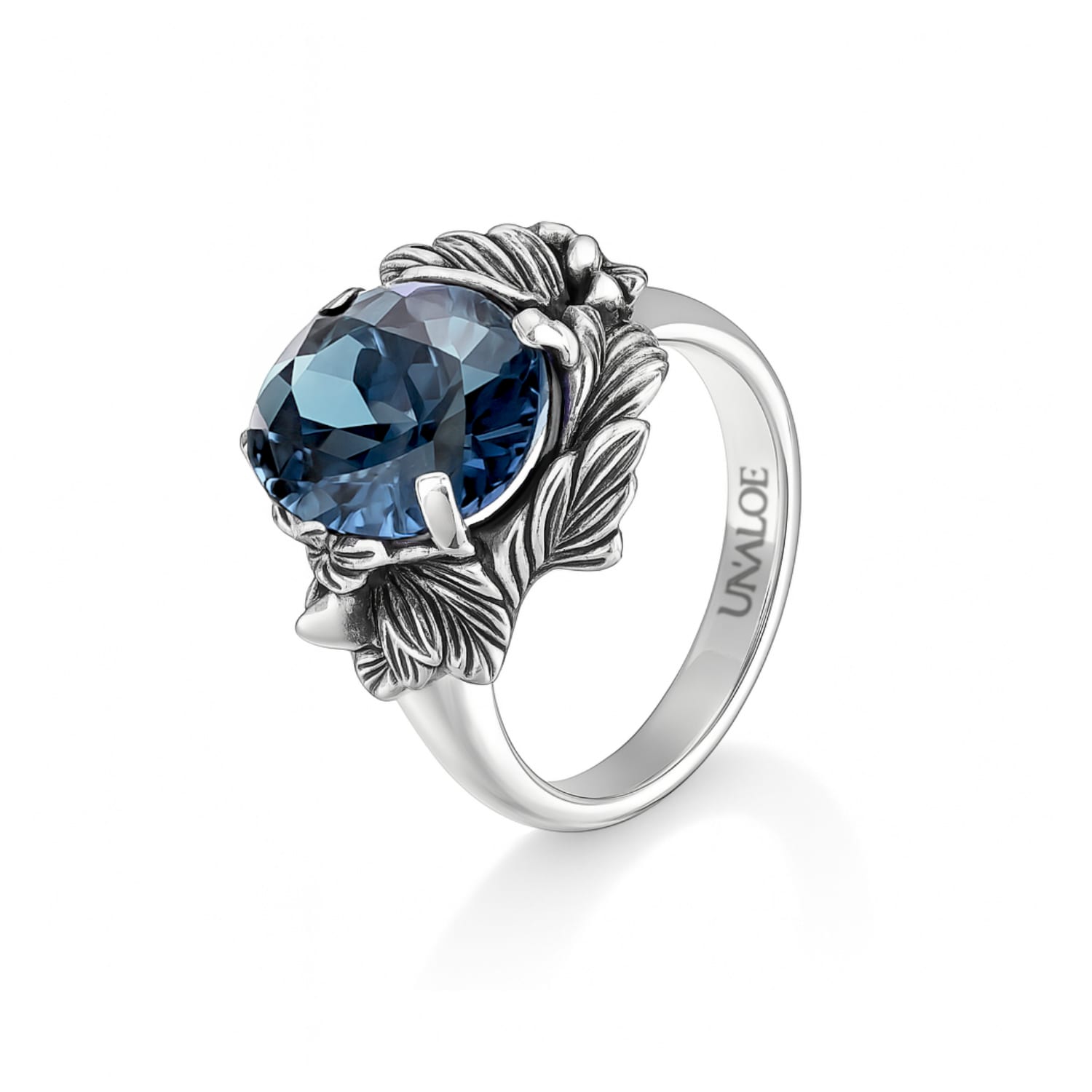 Ring In Sterling Silver With Royal Blue Zirconia – Coleus Ovalis – Unaloe Italian Craftsmanship