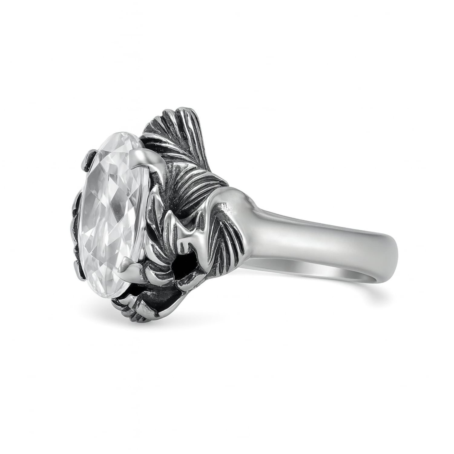 Ring In Sterling Silver With White Zirconia – Coleus Ovalis – Unaloe Handmade – Italian Designer Jewelry