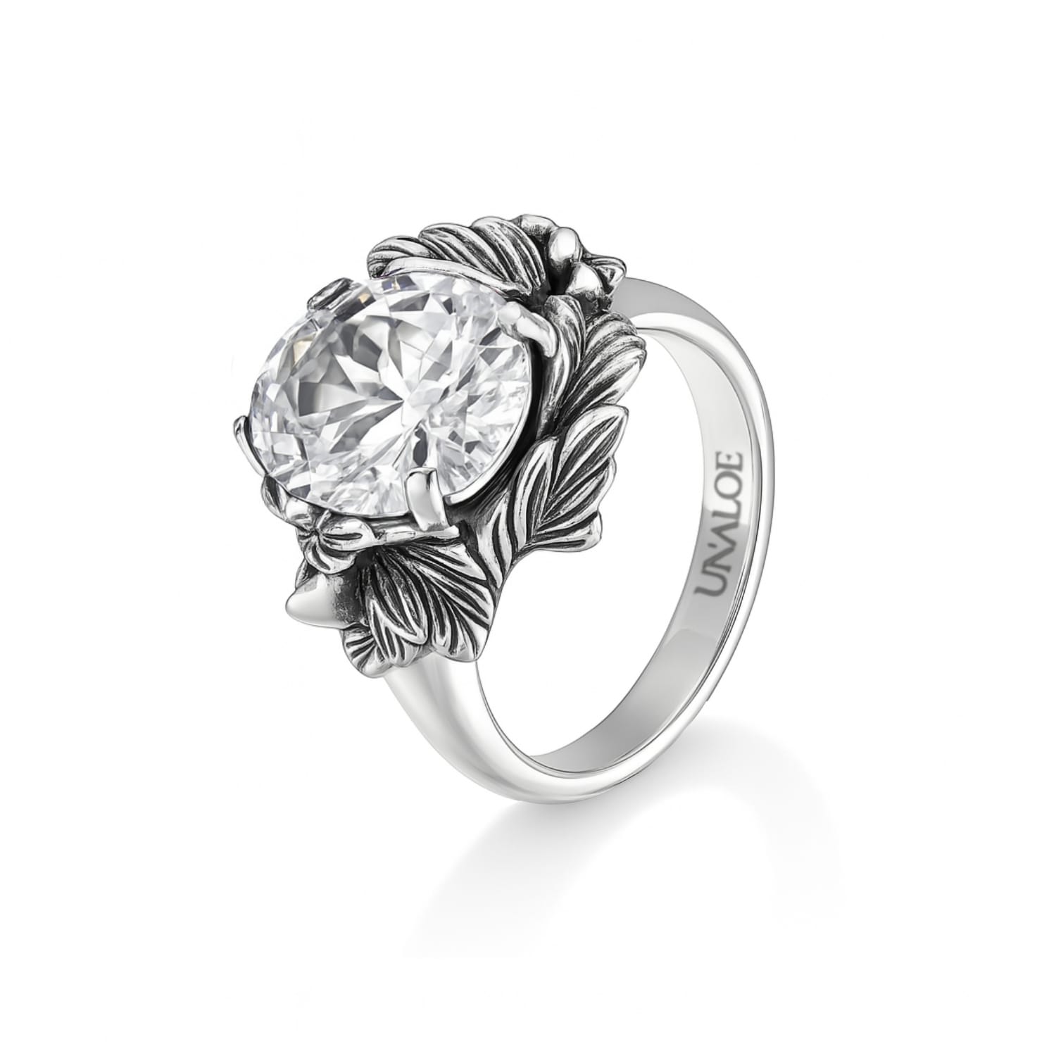 Ring In Sterling Silver With White Zirconia – Coleus Ovalis – Unaloe Handmade – Italian Designer Jewelry
