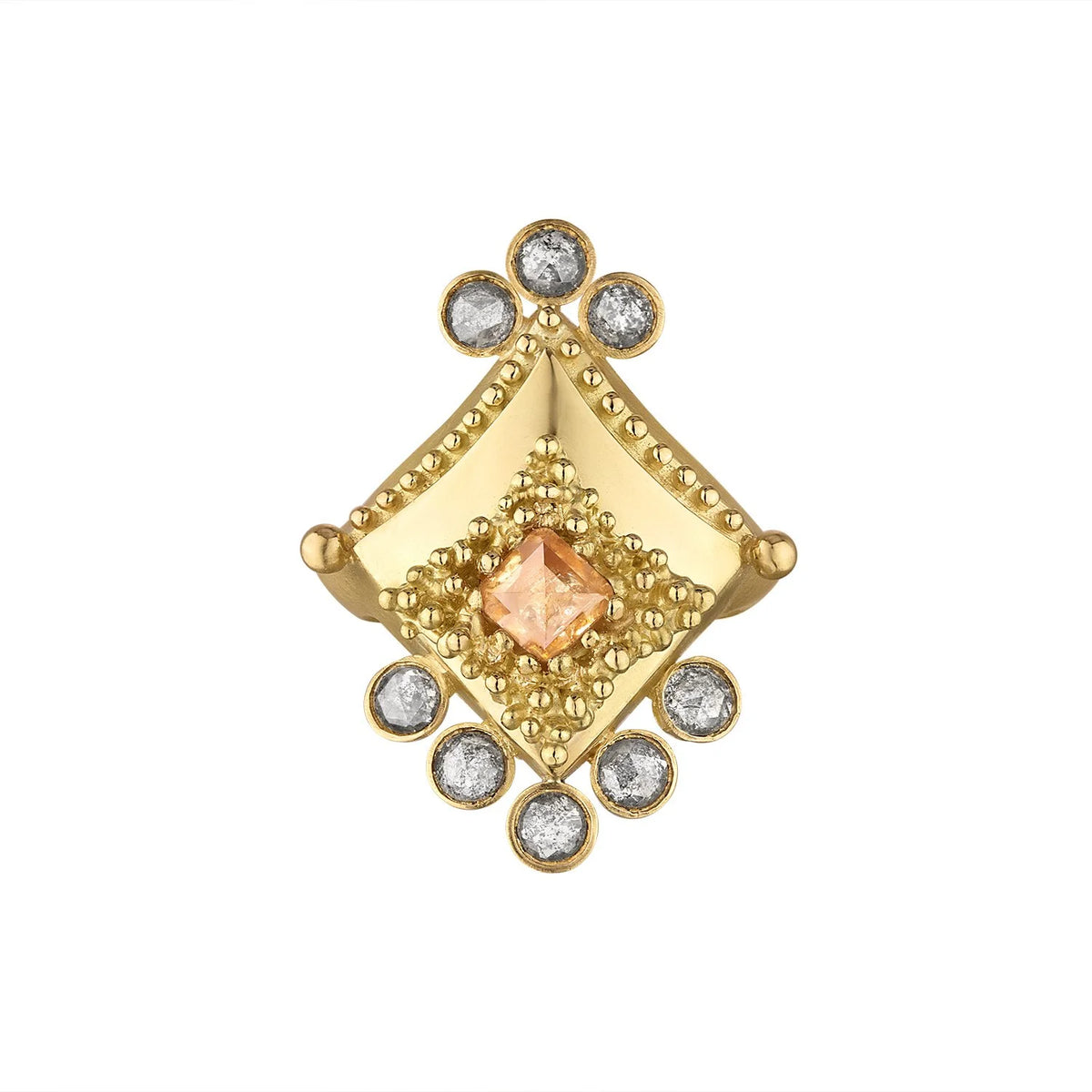 Lavinia Sculptural 18K Gold Shield Ring with Peach Diamond
