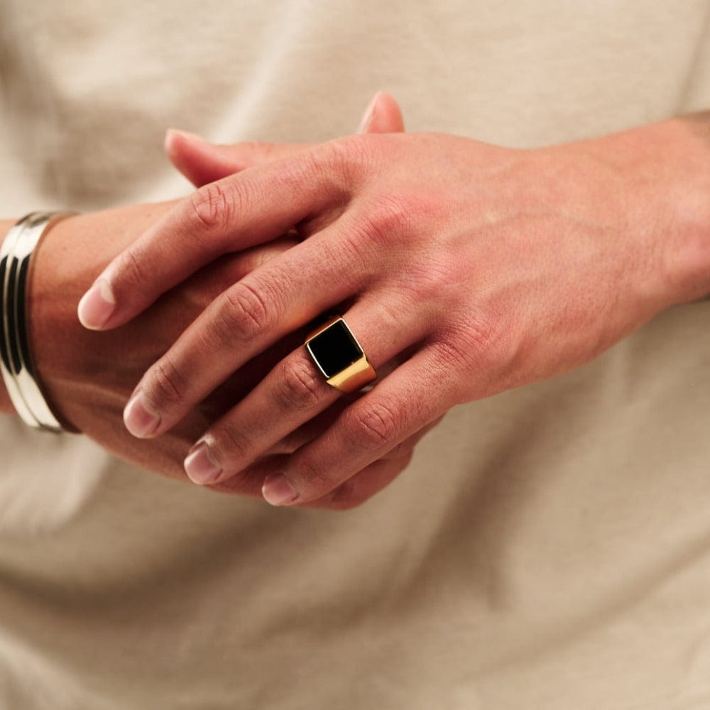 Black Onyx Signet Ring - Gold