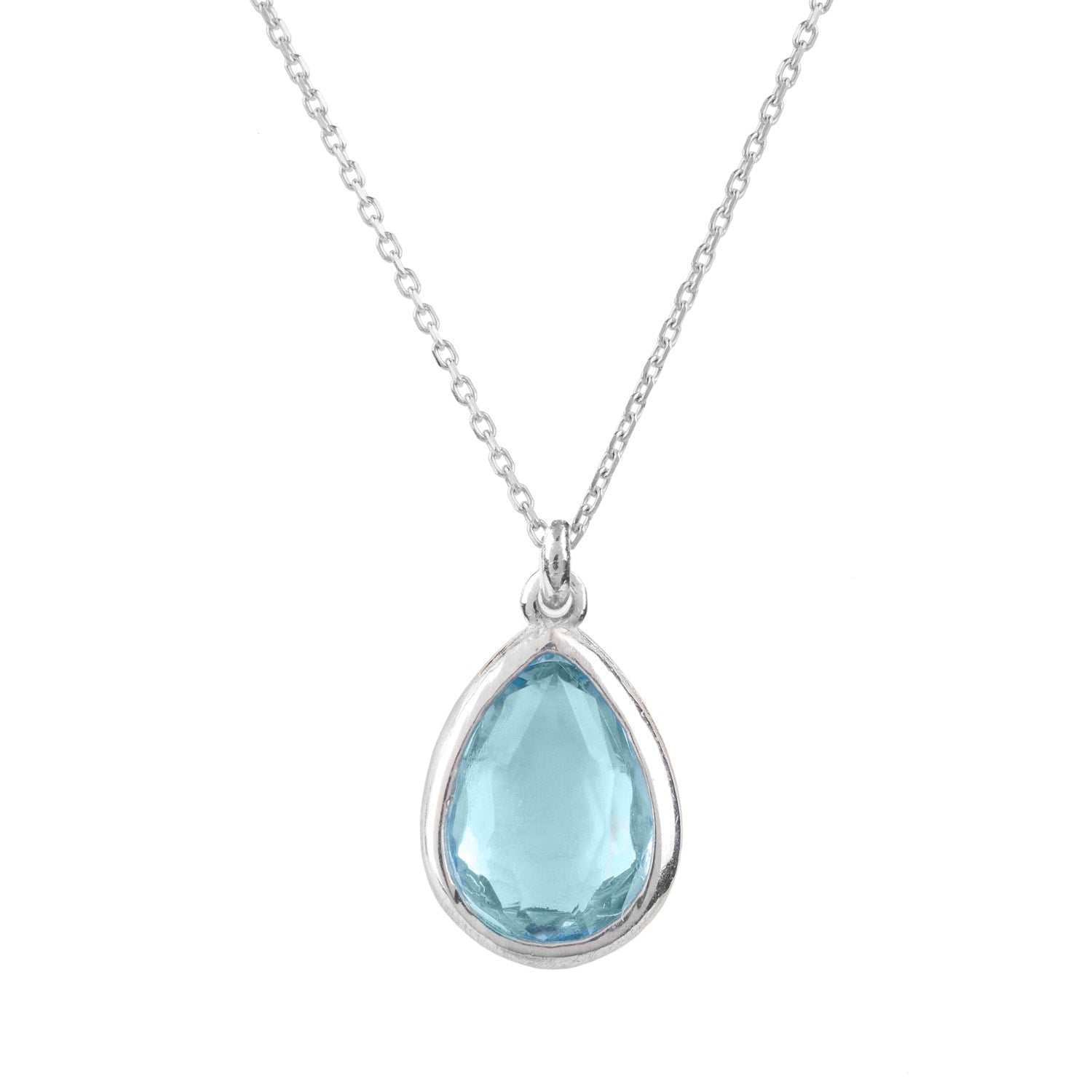 Pisa Mini Teardrop Necklace Silver Blue Topaz
