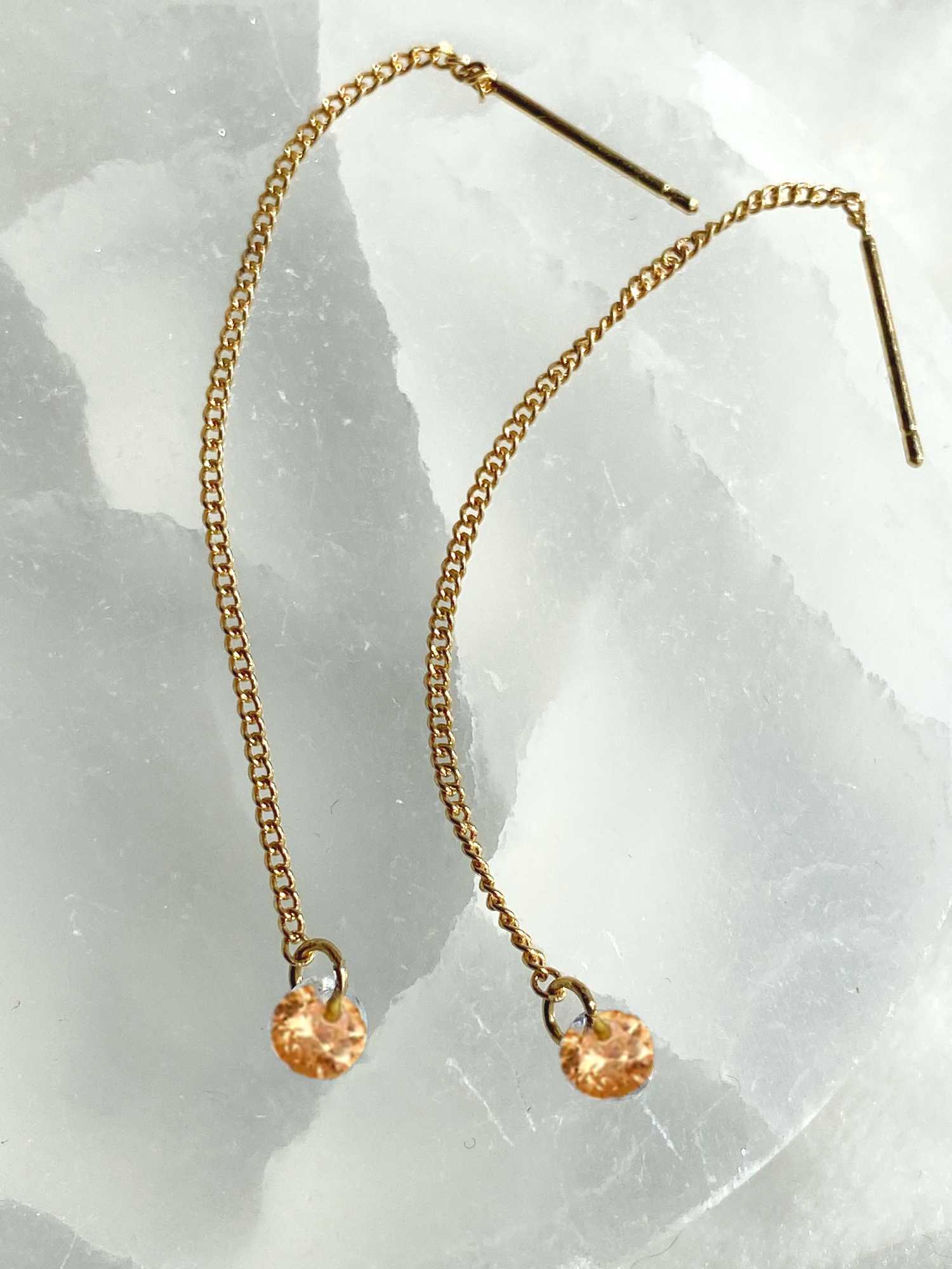 Rising Star Peach Sapphire Threader Earrings