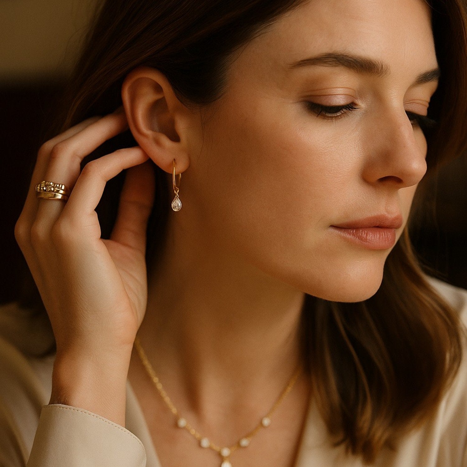 Rising Star Pear Diamond Huggie Hoops