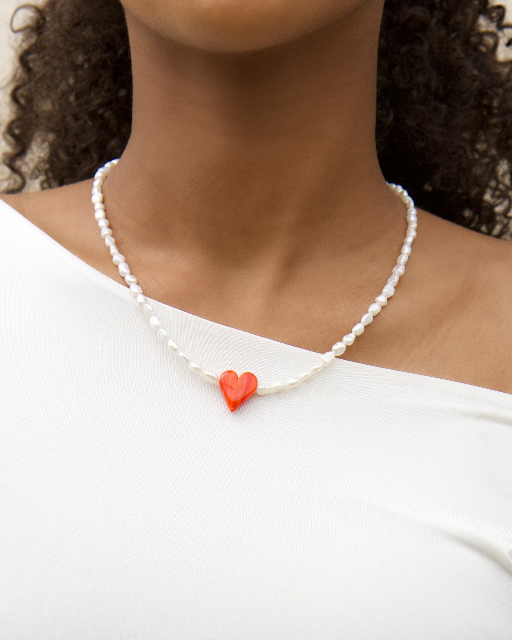 Riviera Crush Necklace With Glass Heart & Genuine Pearls