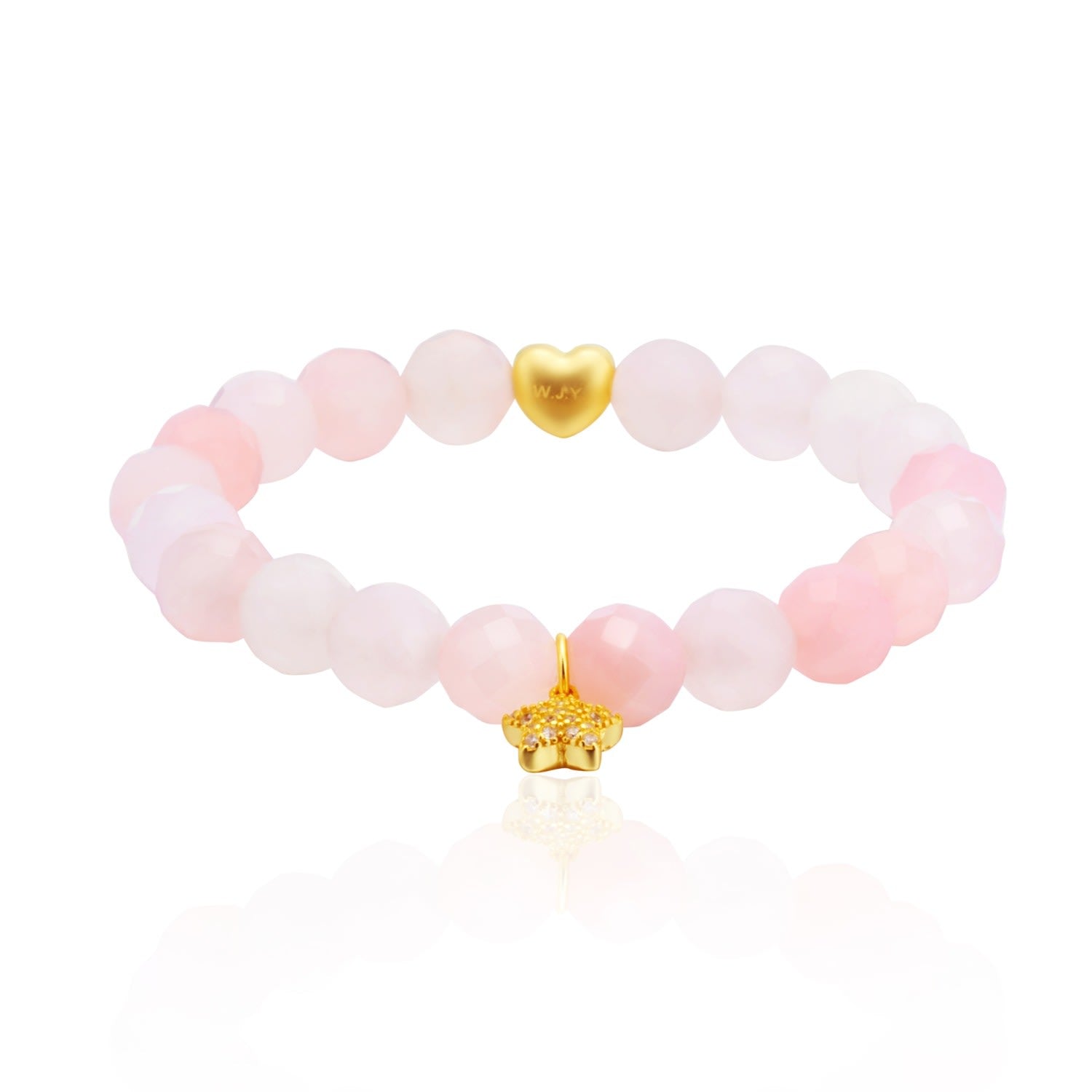 Natural Rose Crystal Love Stars Gold-Plated Silver Bracelet