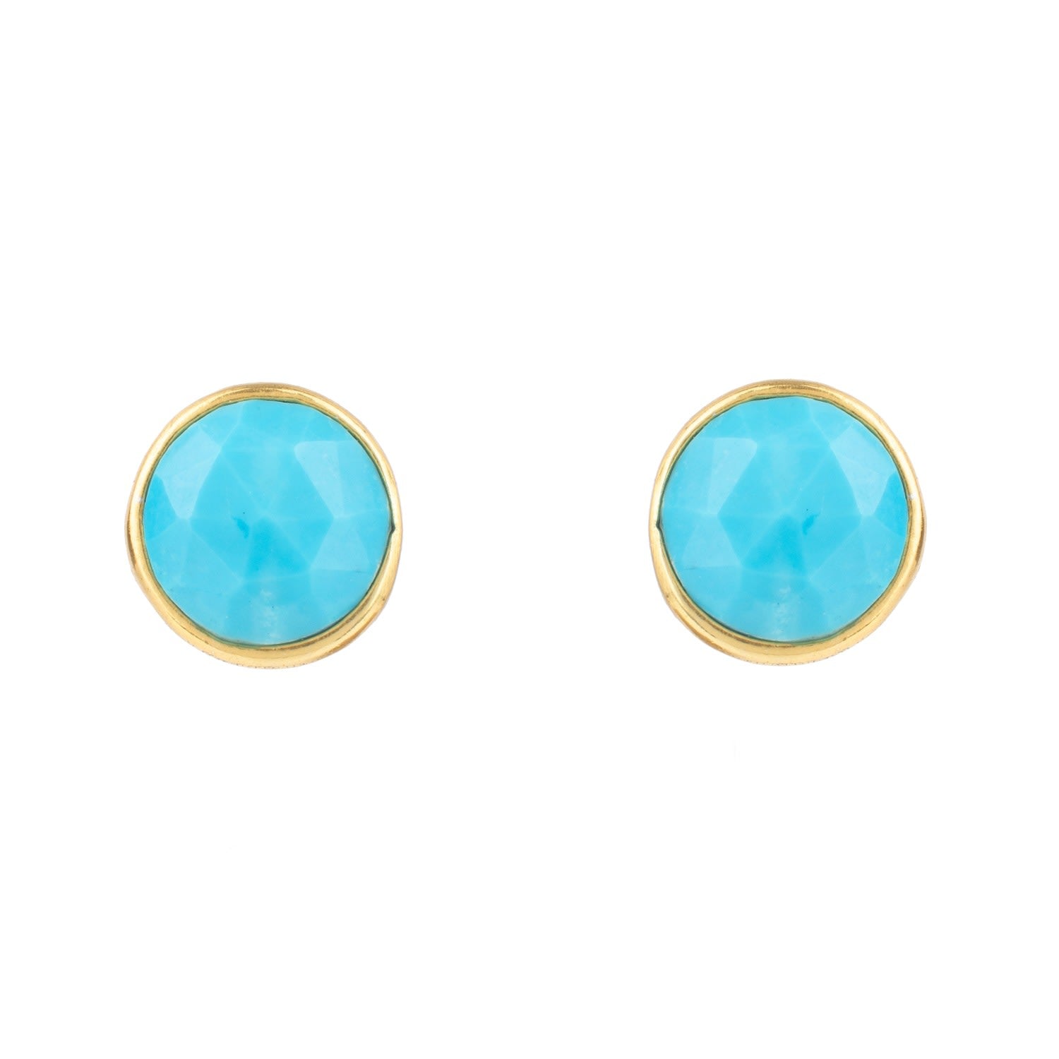 Medium Circle Stud Earrings Gold Turquoise