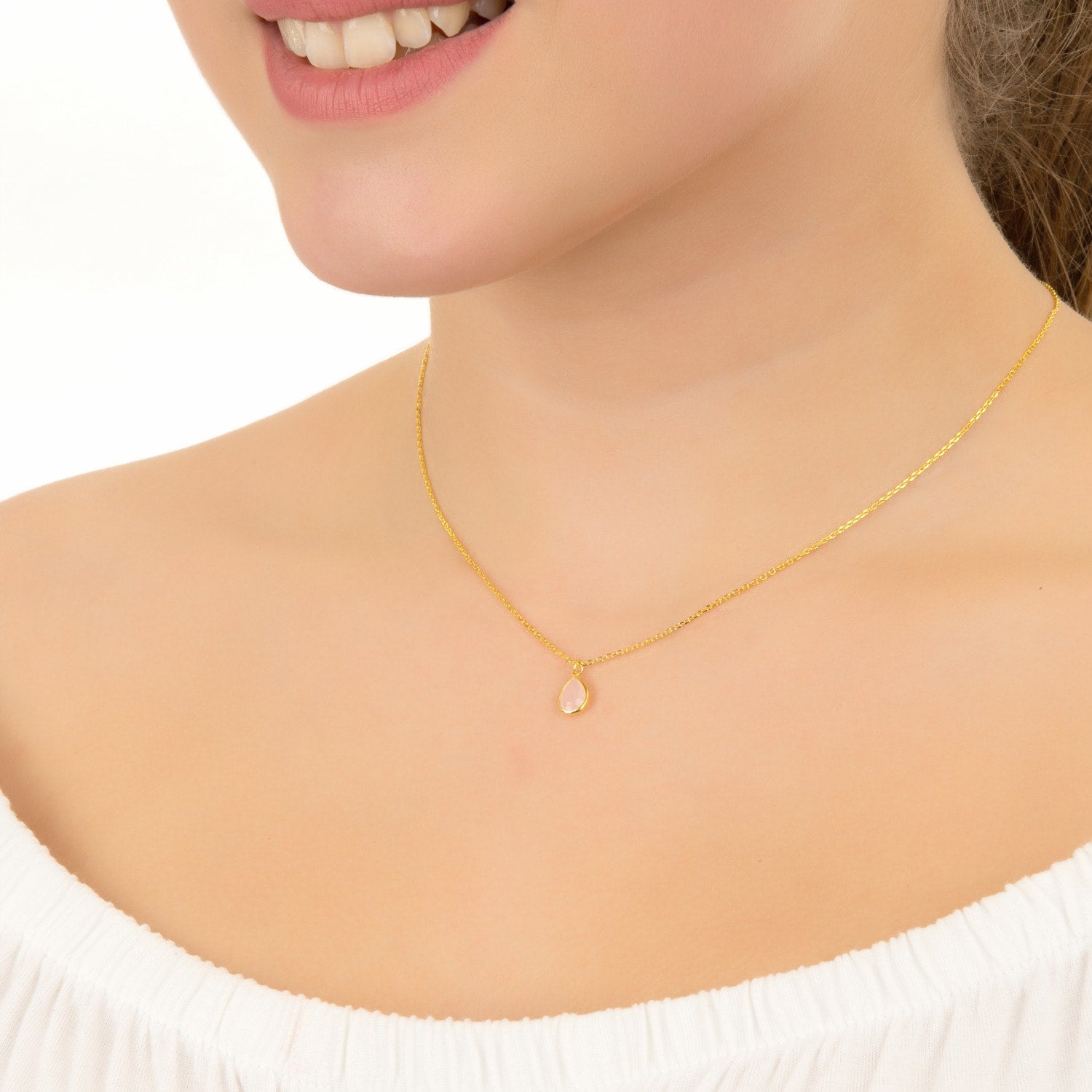 Pisa Mini Teardrop Necklace Gold Peridot