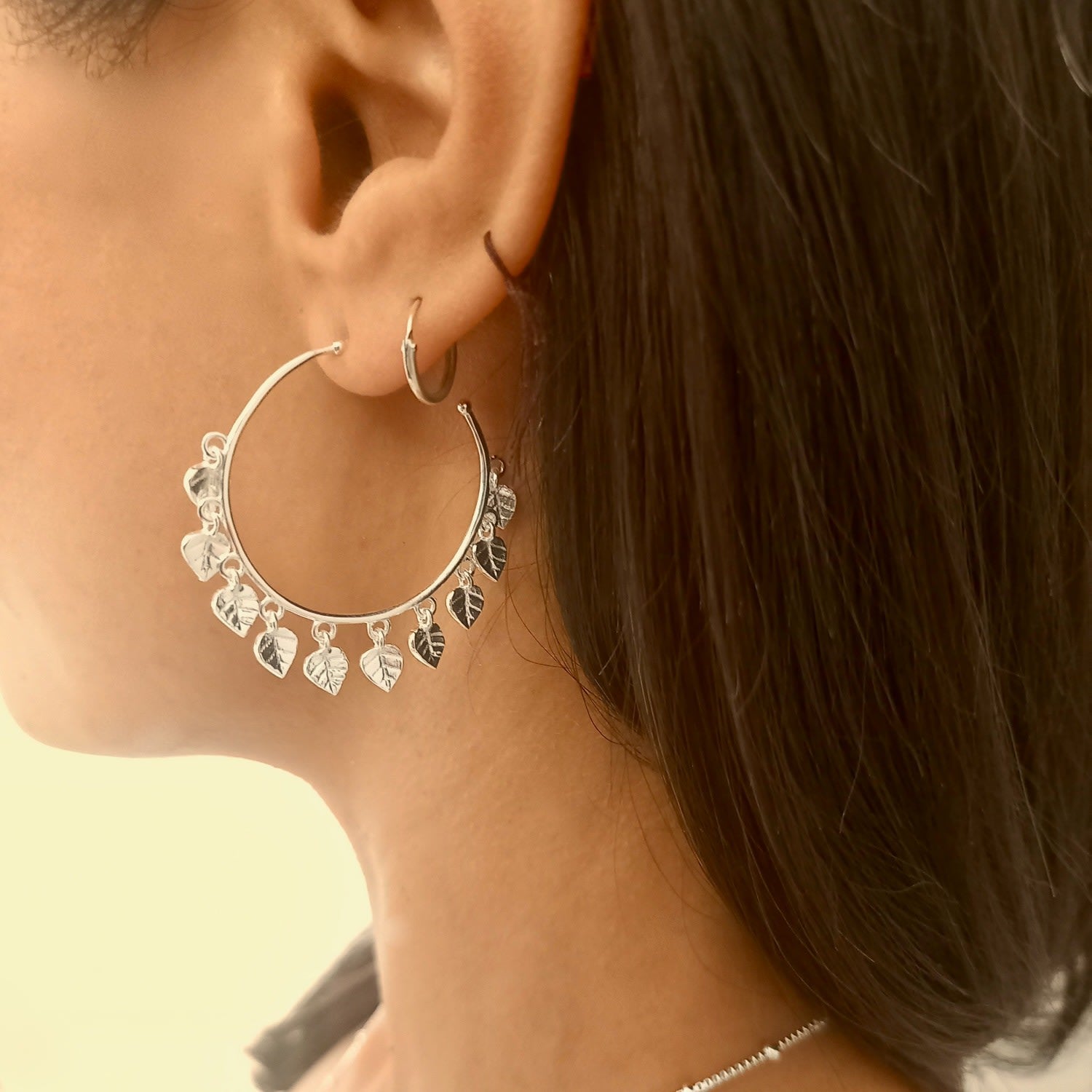 Peepal Leaf Hoops - Sterling Silver