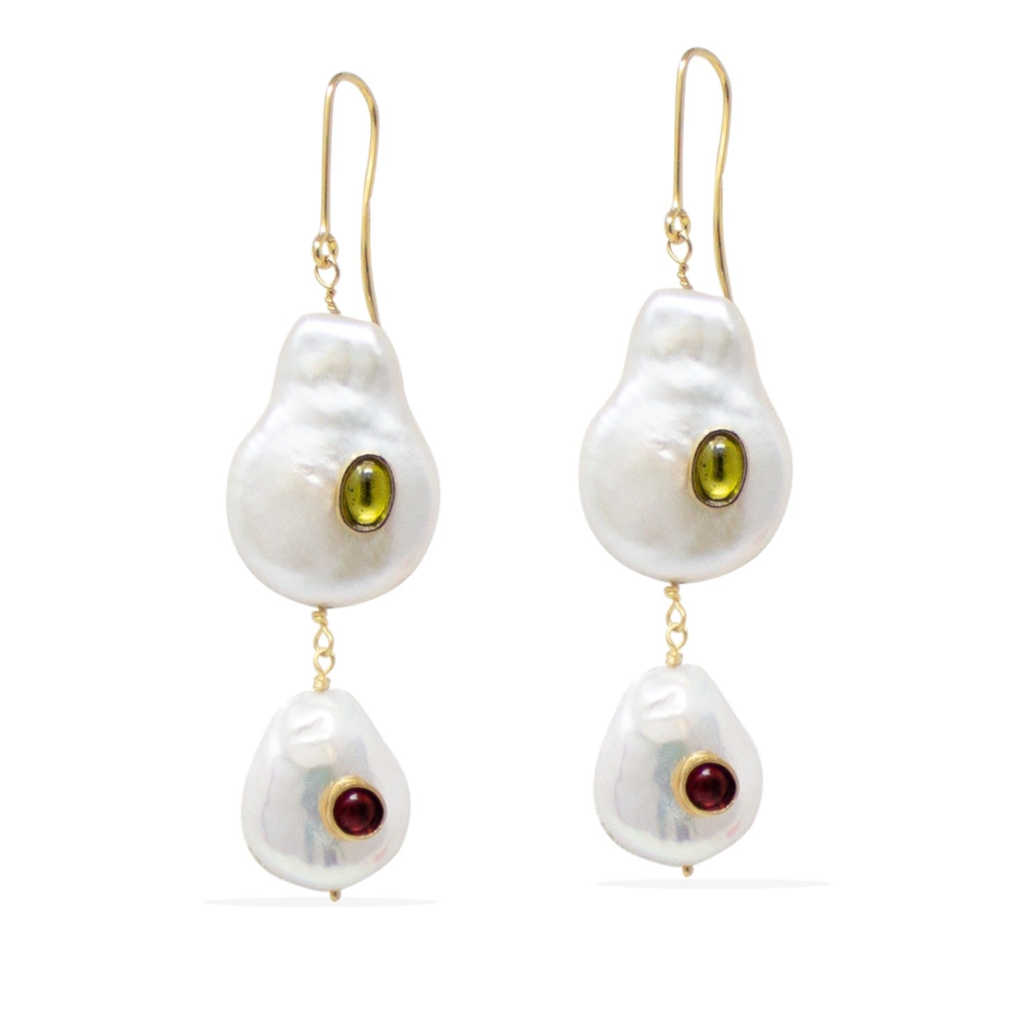 Aphrodite Gold Vermeil Pearl, Peridot & Garnet Earrings