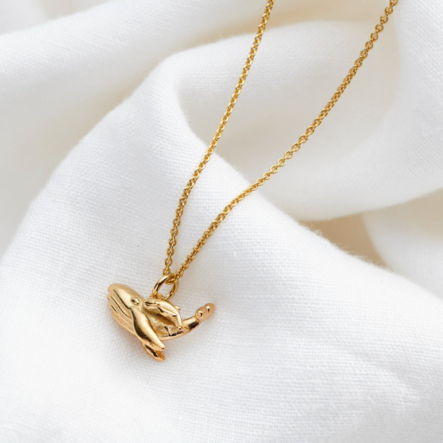 Yellow Gold Plated Mummy & Baby Whale Charm Necklace