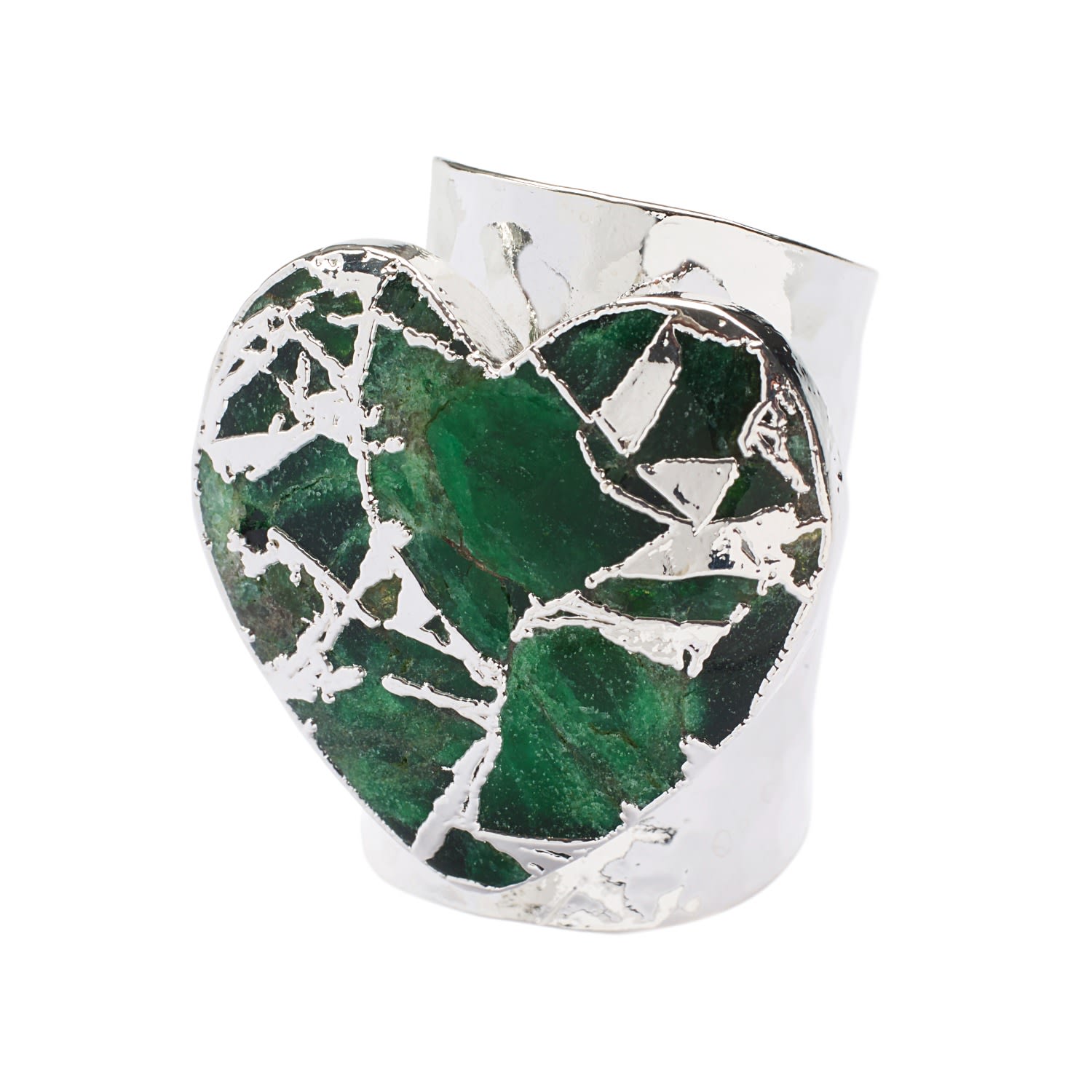 Molten Heart Longline Green Stone Silver Adjustable Ring