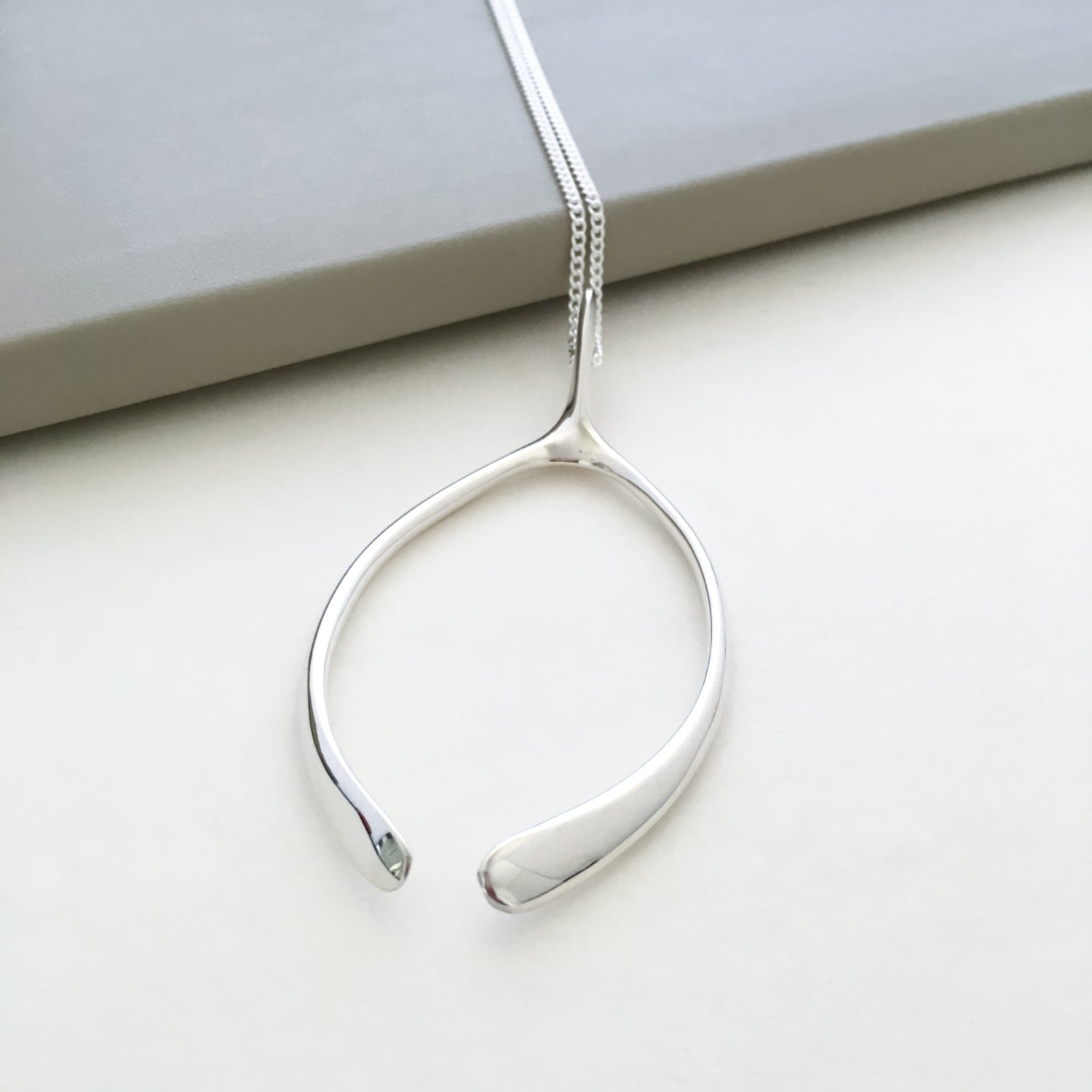 Large Sterling Silver Wishbone Necklace