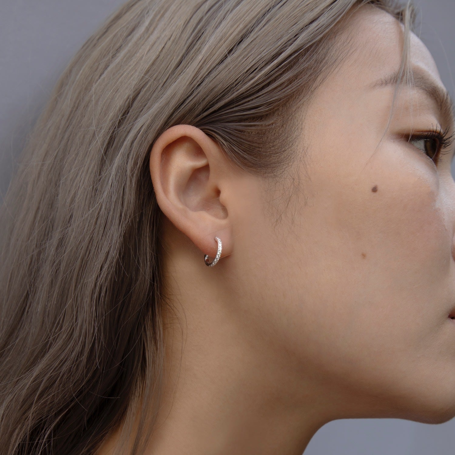 14K White Gold Diamond Hoop Earring