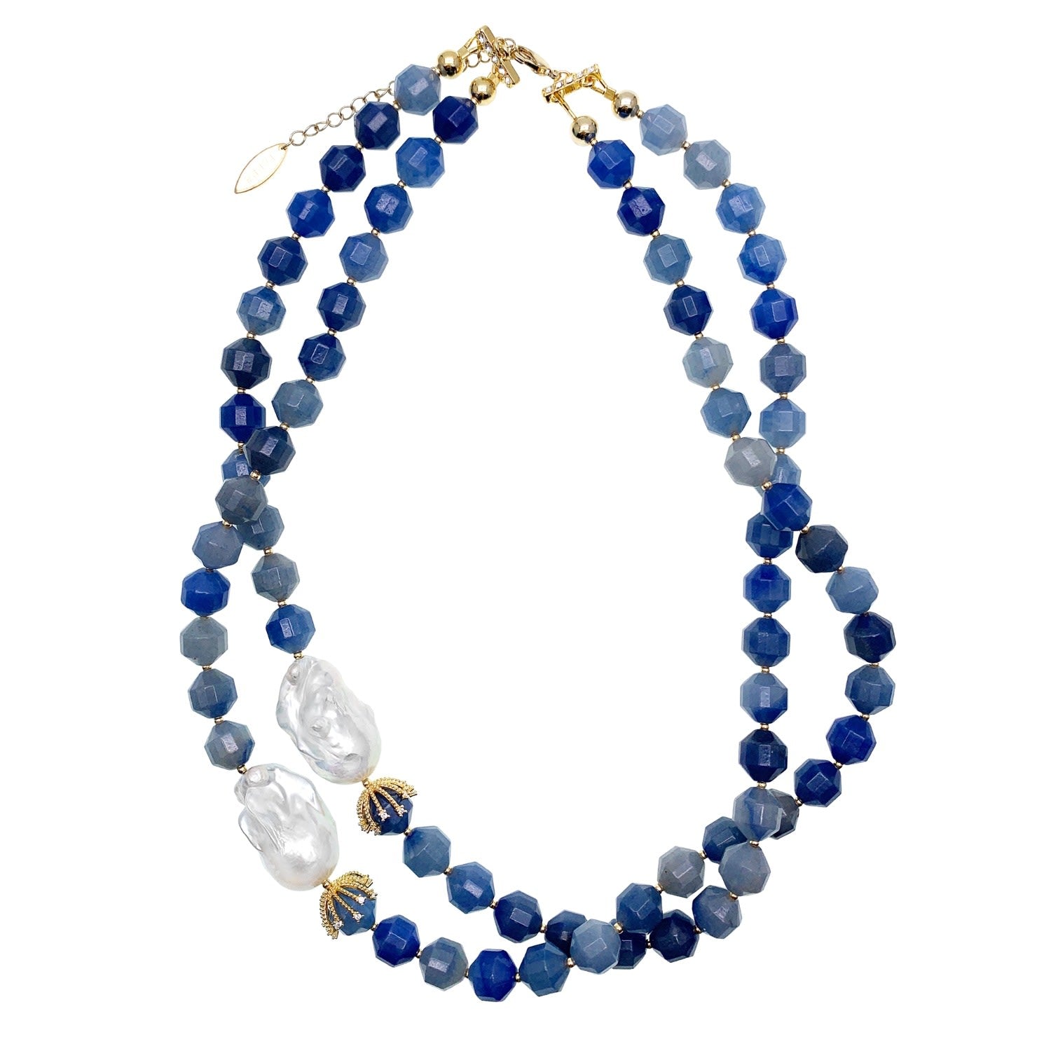Blue Aventurine With Baroque Double Strands Necklace