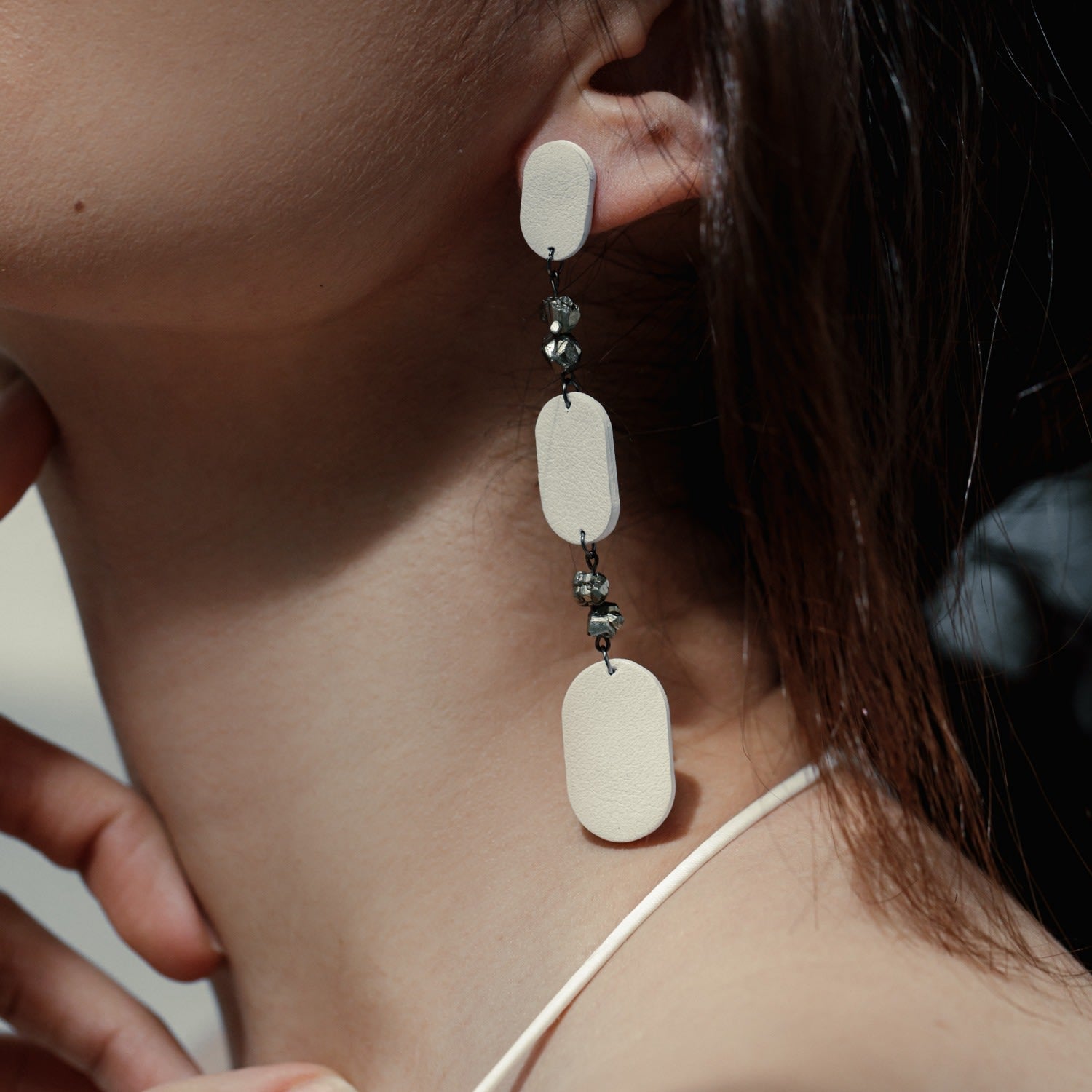 Capsule Dangle Earrings With Pyrite Crystals