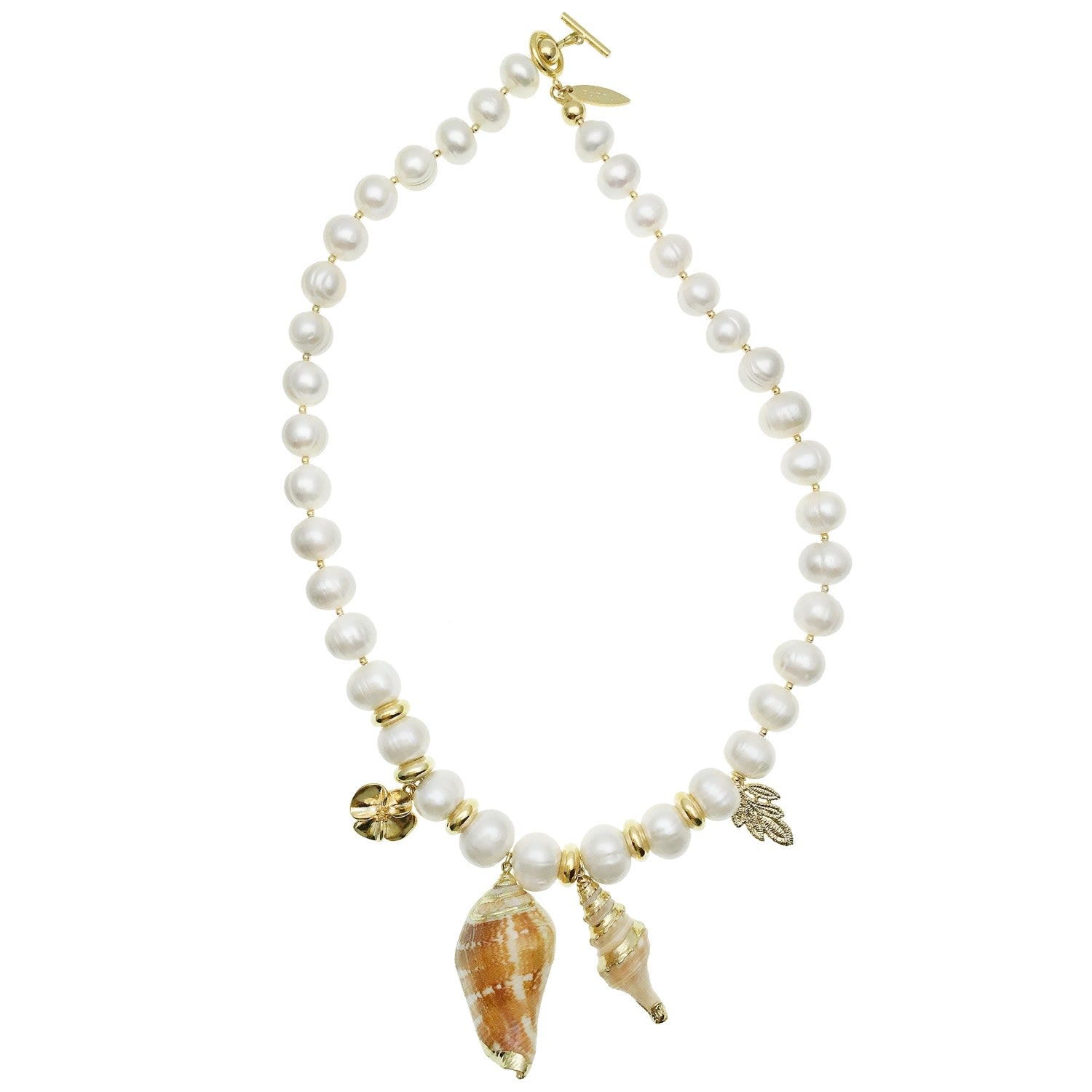 Freshwater Pearls With Shell Dangles Short Necklace