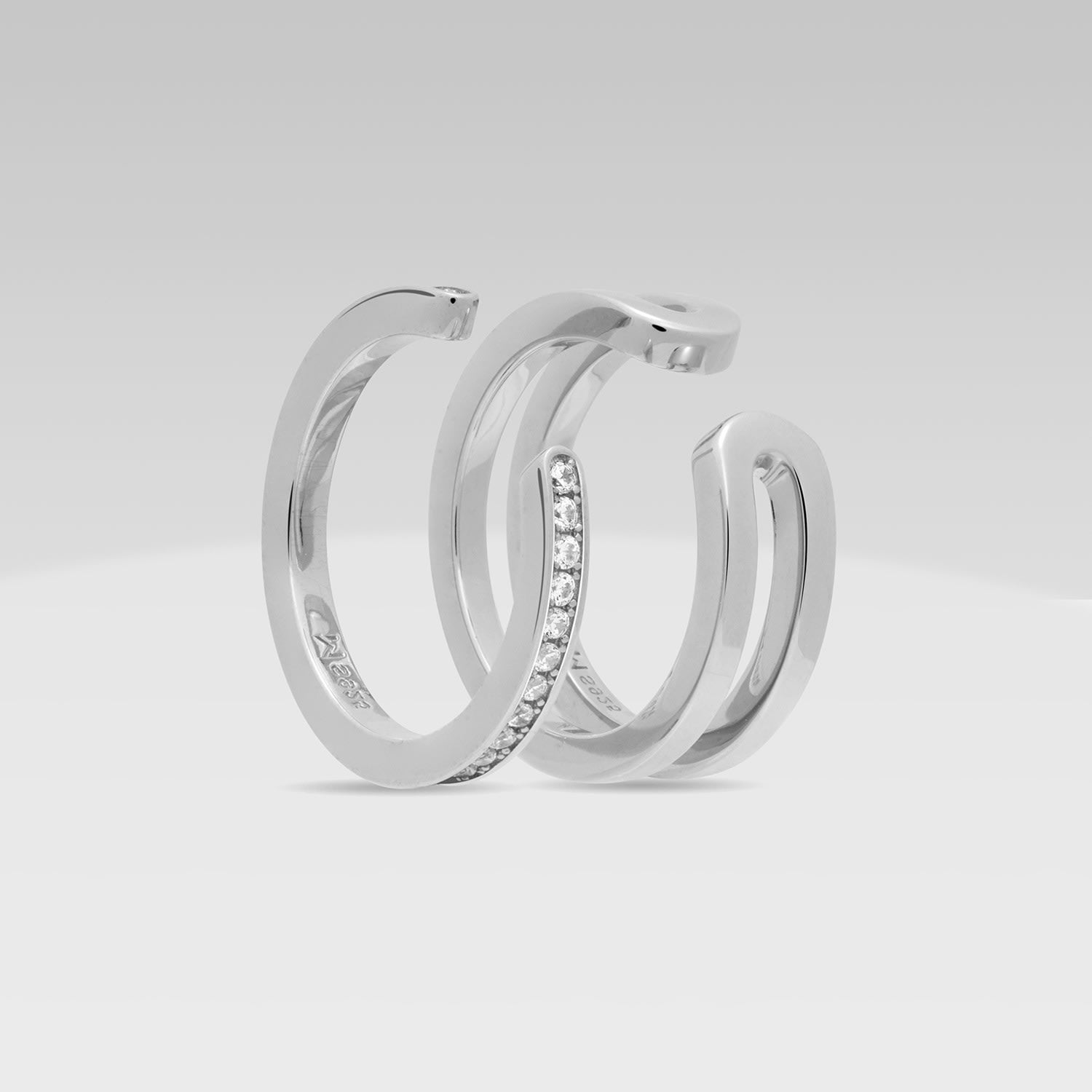Modular Thin Band Ring Set With Pave Cz - Silver