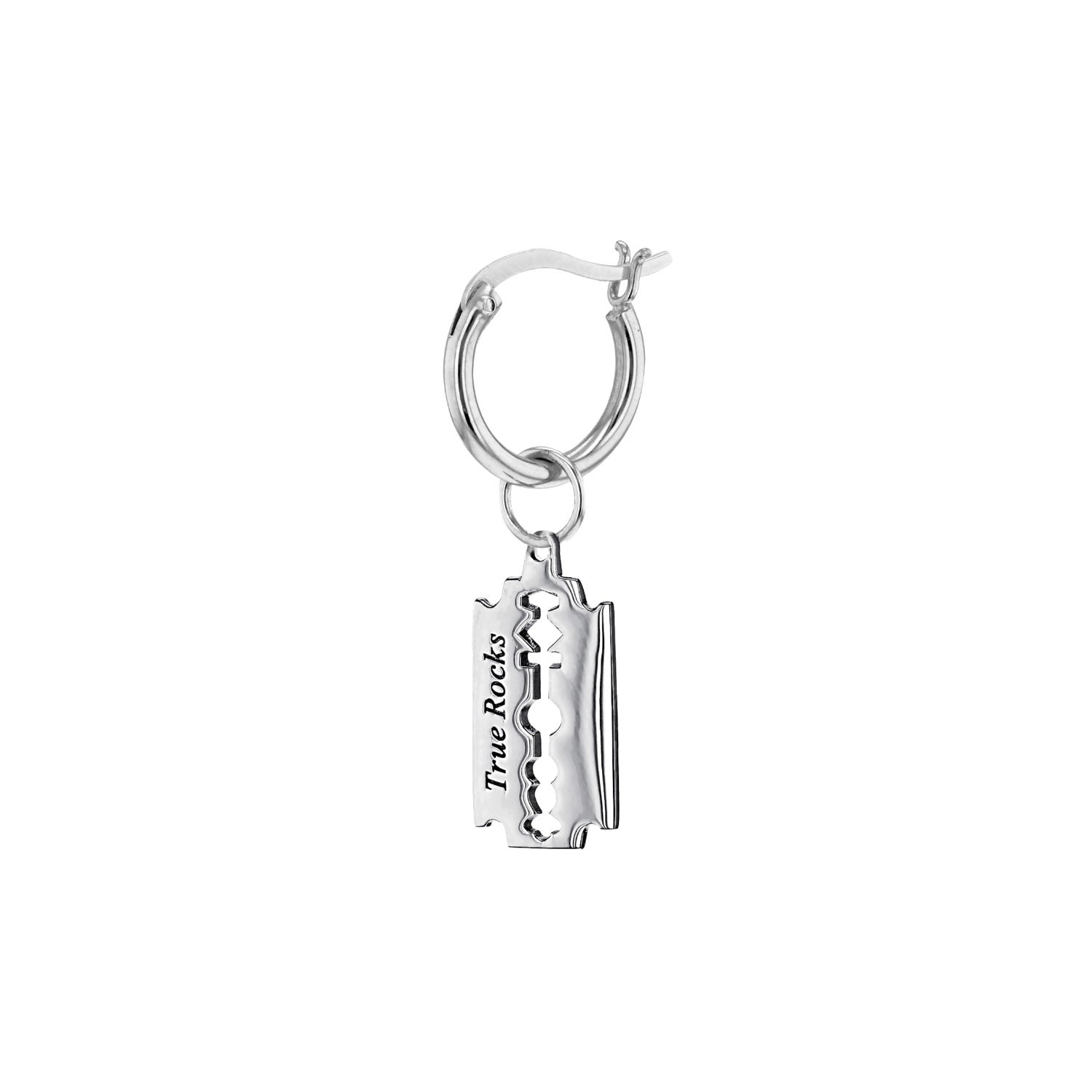Sterling Silver Mini Razor Blade Charm On Sterling Silver Hoop Earring