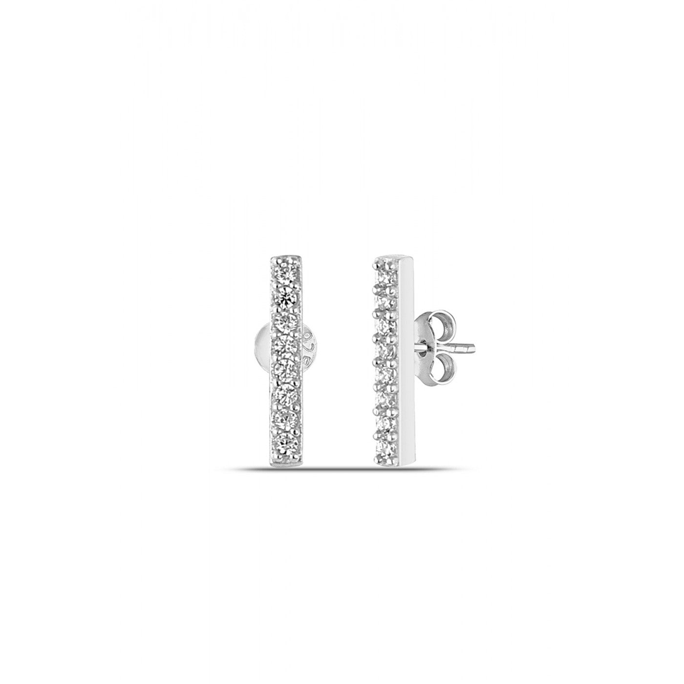 Bar Stud Zirconia Earring Sterling Silver - Silver