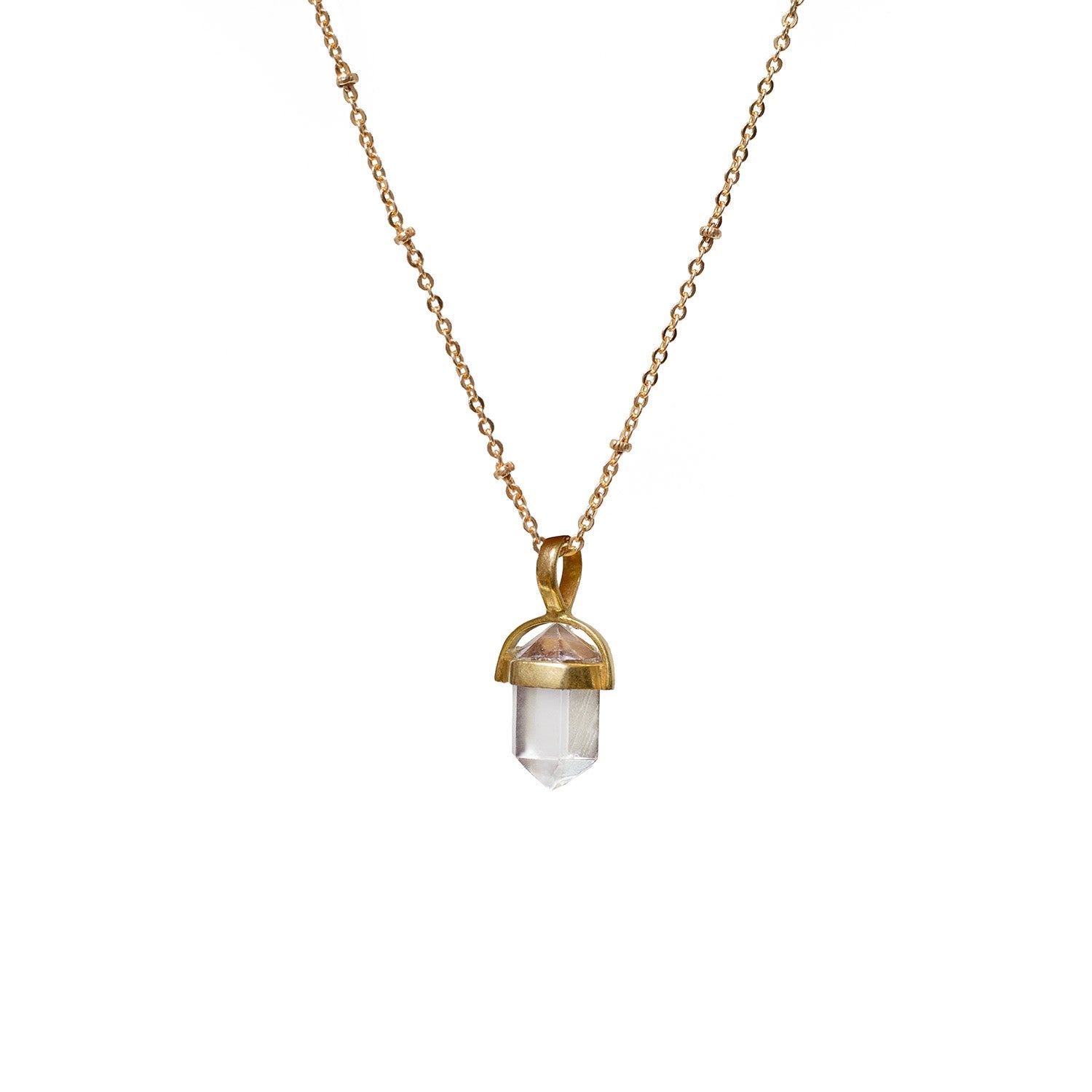 Rock Crystal Double Mini Point Bridge Set On Short Satellite Chain