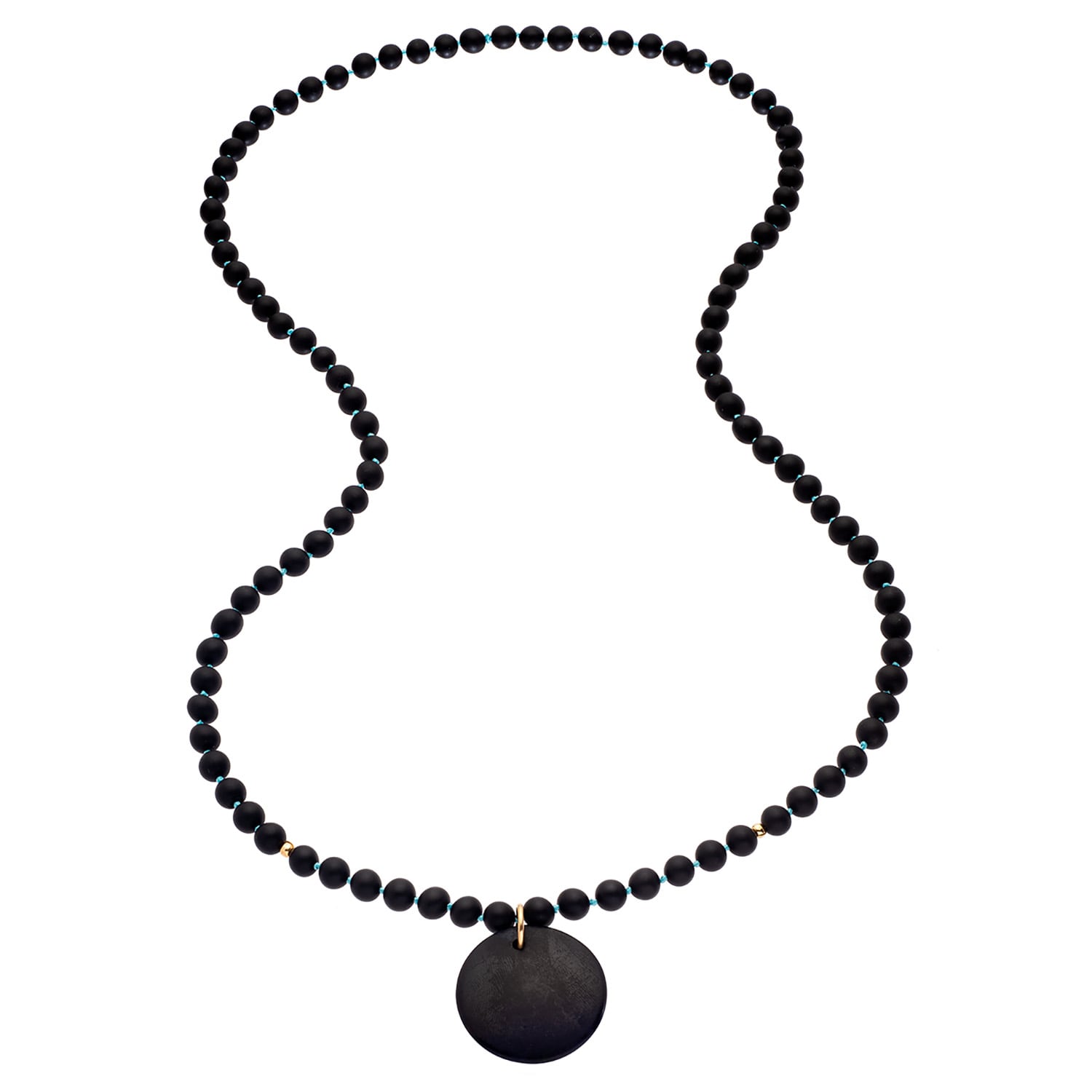 Rockabye Long Gemstone Beaded Necklace With Coin Pendant - Black Onyx