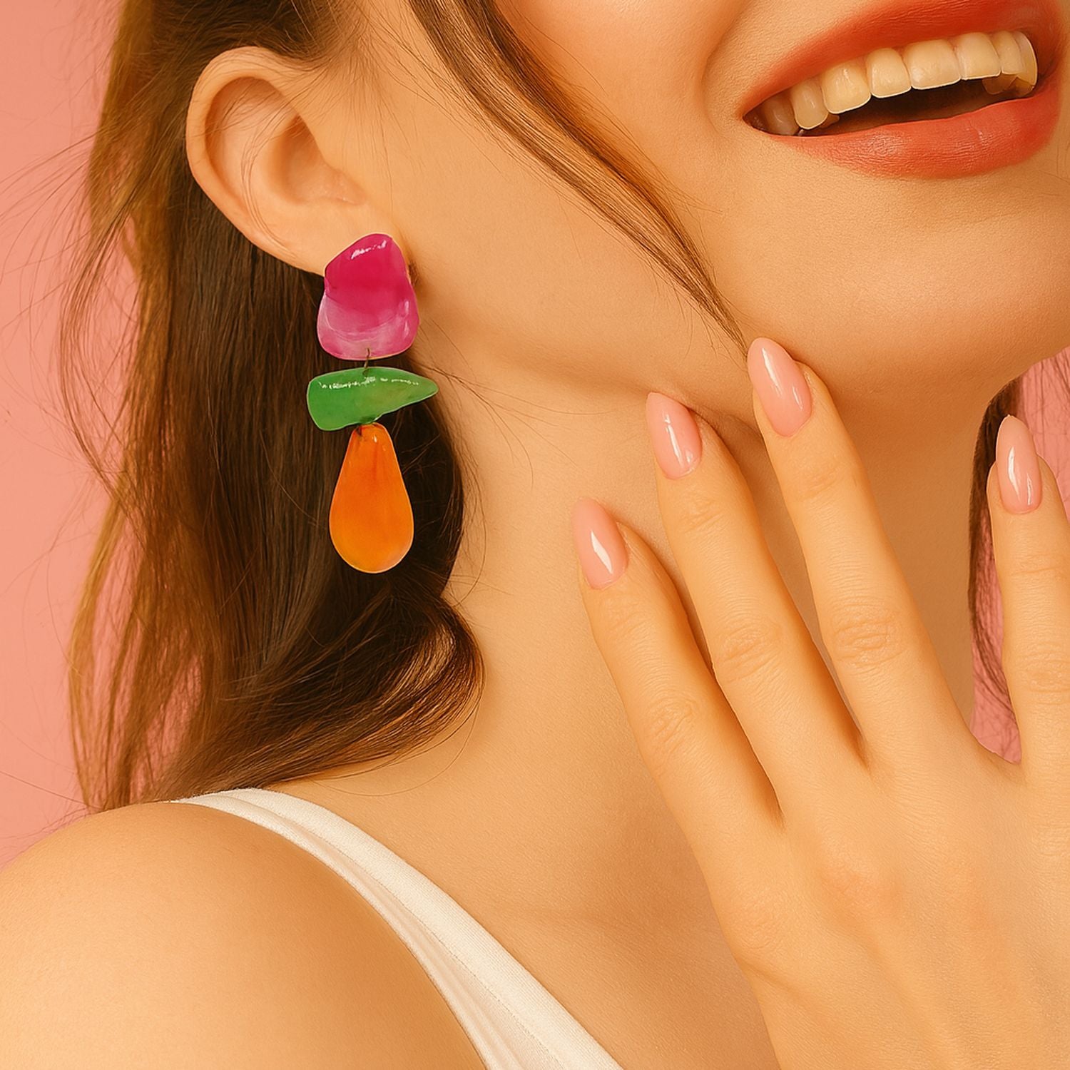Rockstar Fusschia & Green & Orange Resin Drop Earrings
