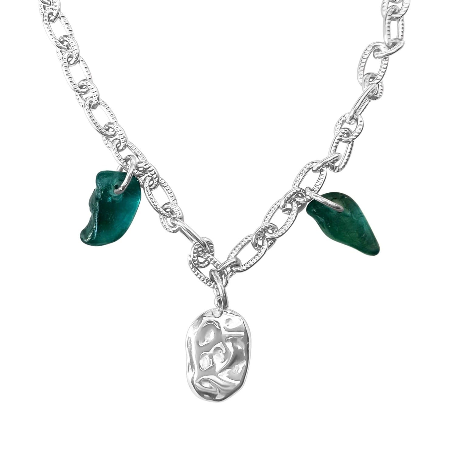 Rocky Bracelet Blue Sea Glass Steel