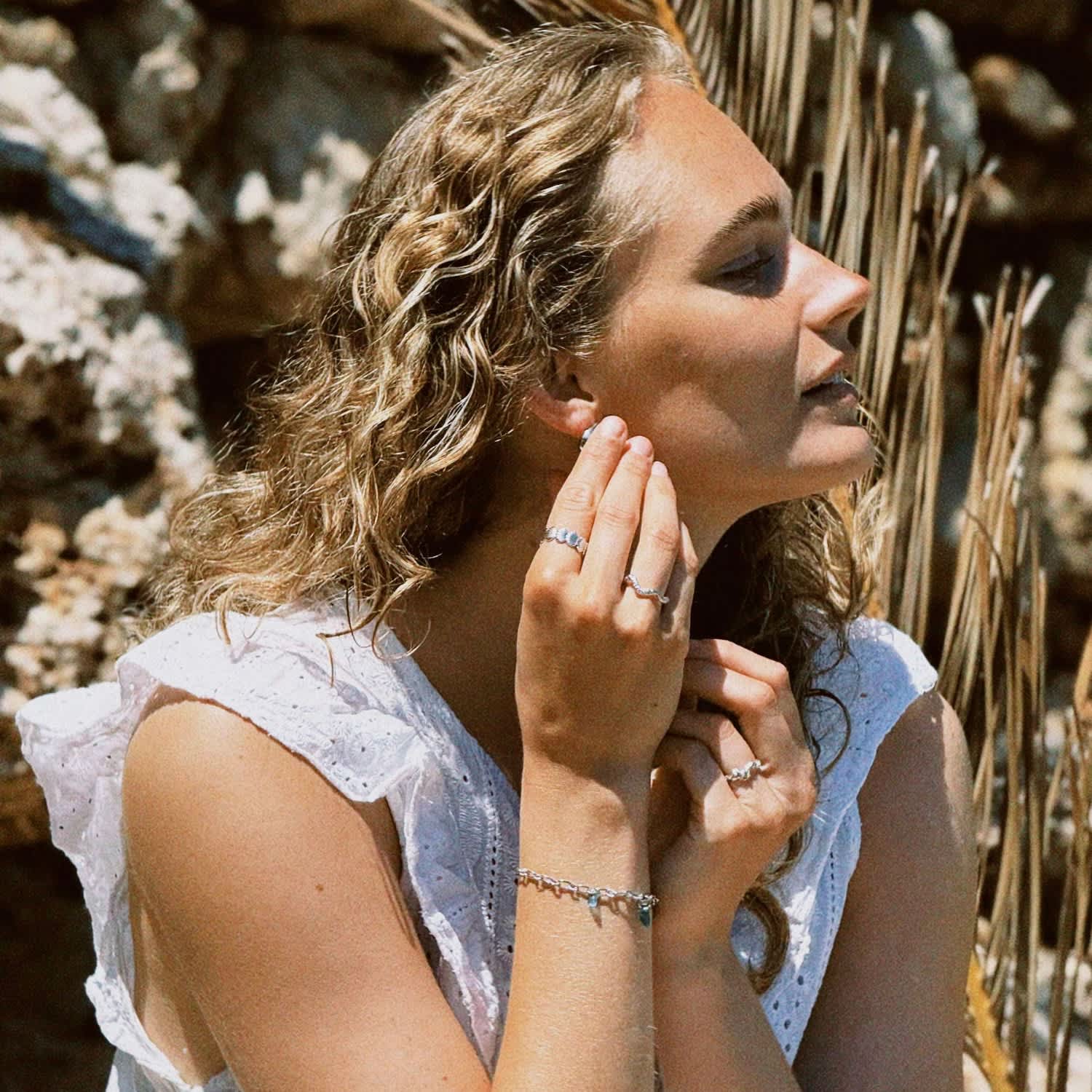 Rocky Bracelet Blue Sea Glass Steel