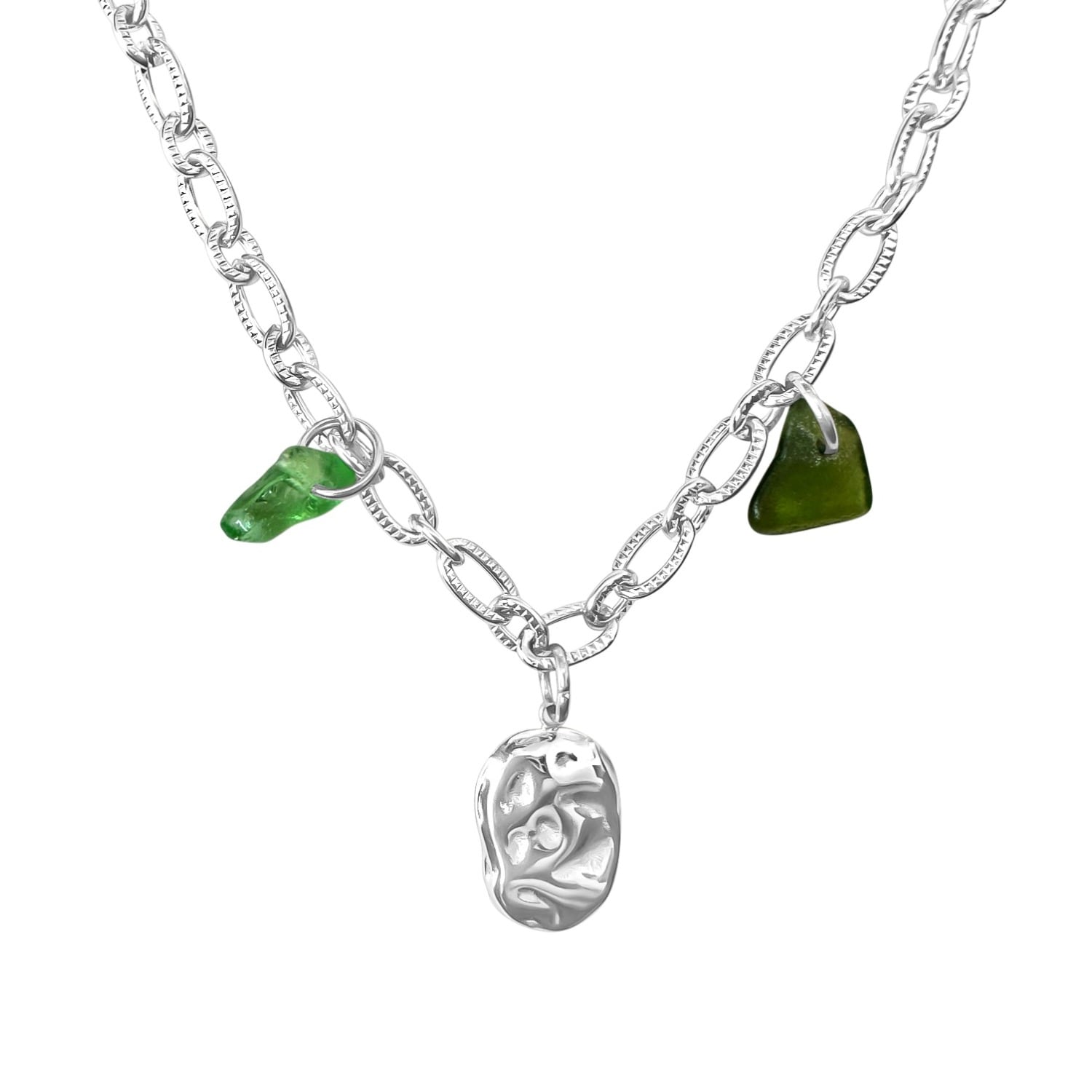 Rocky Bracelet Green Sea Glass Steel