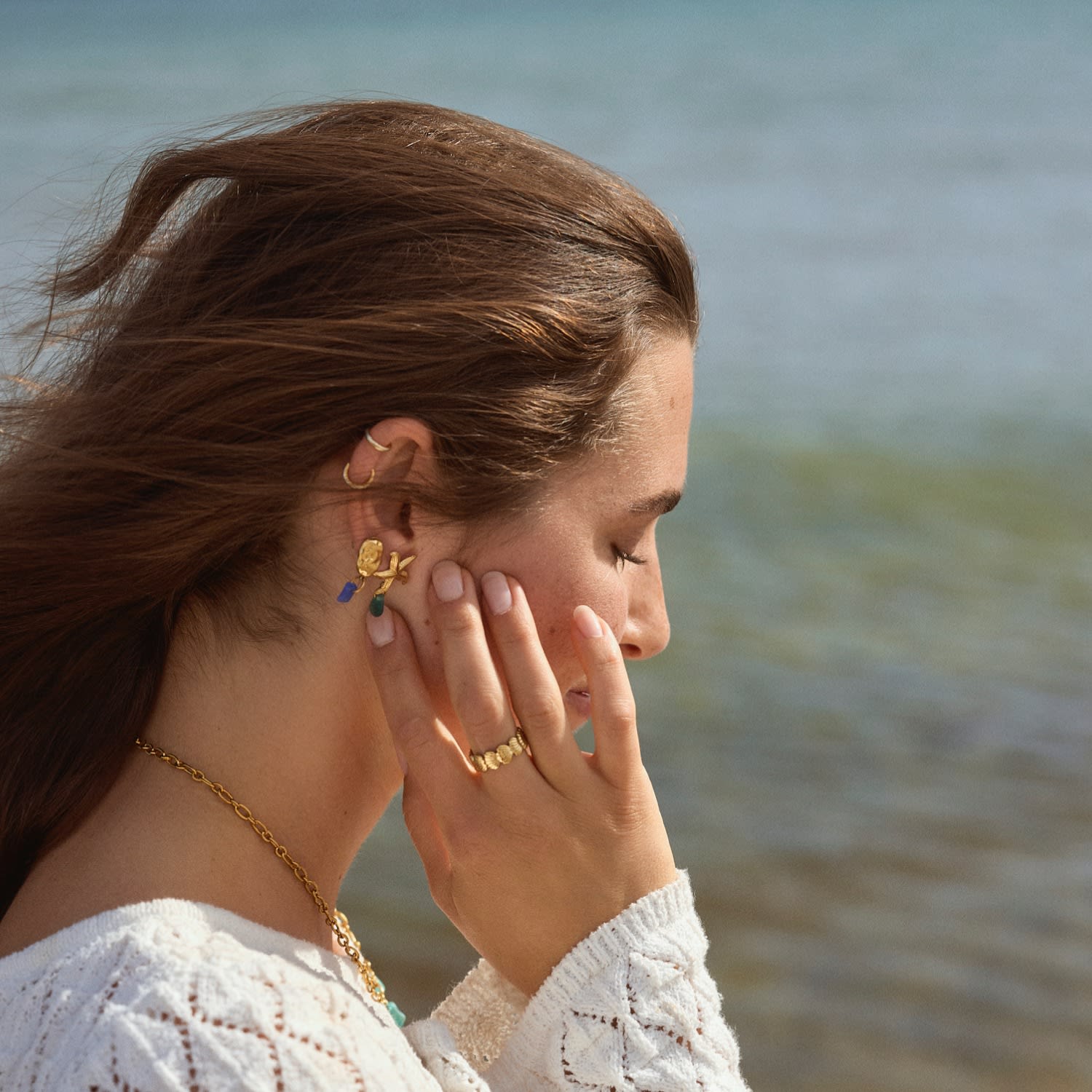 Rocky Earring Blue Sea Glass