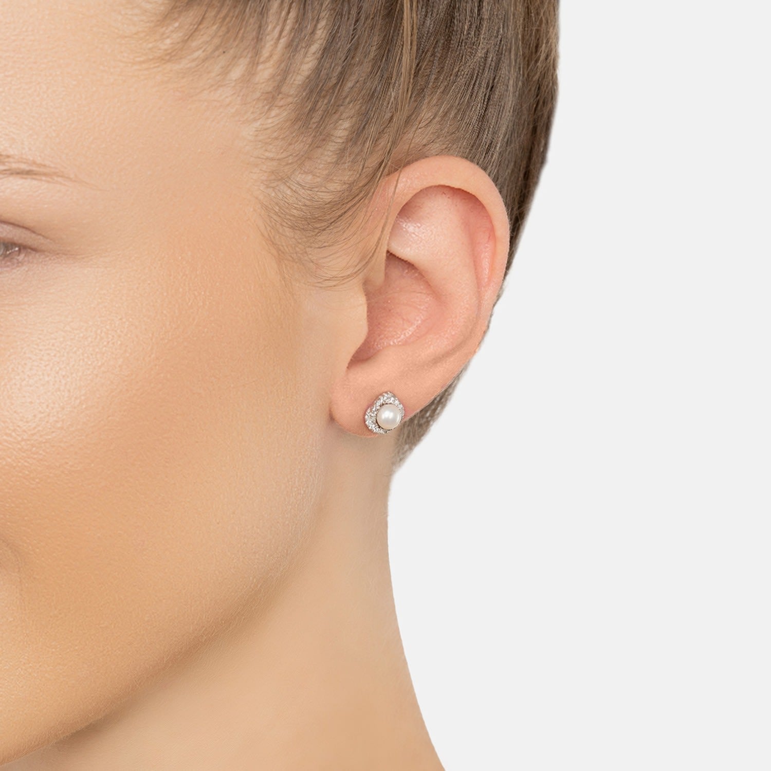 Rococo Pearl Stud Earrings Silver