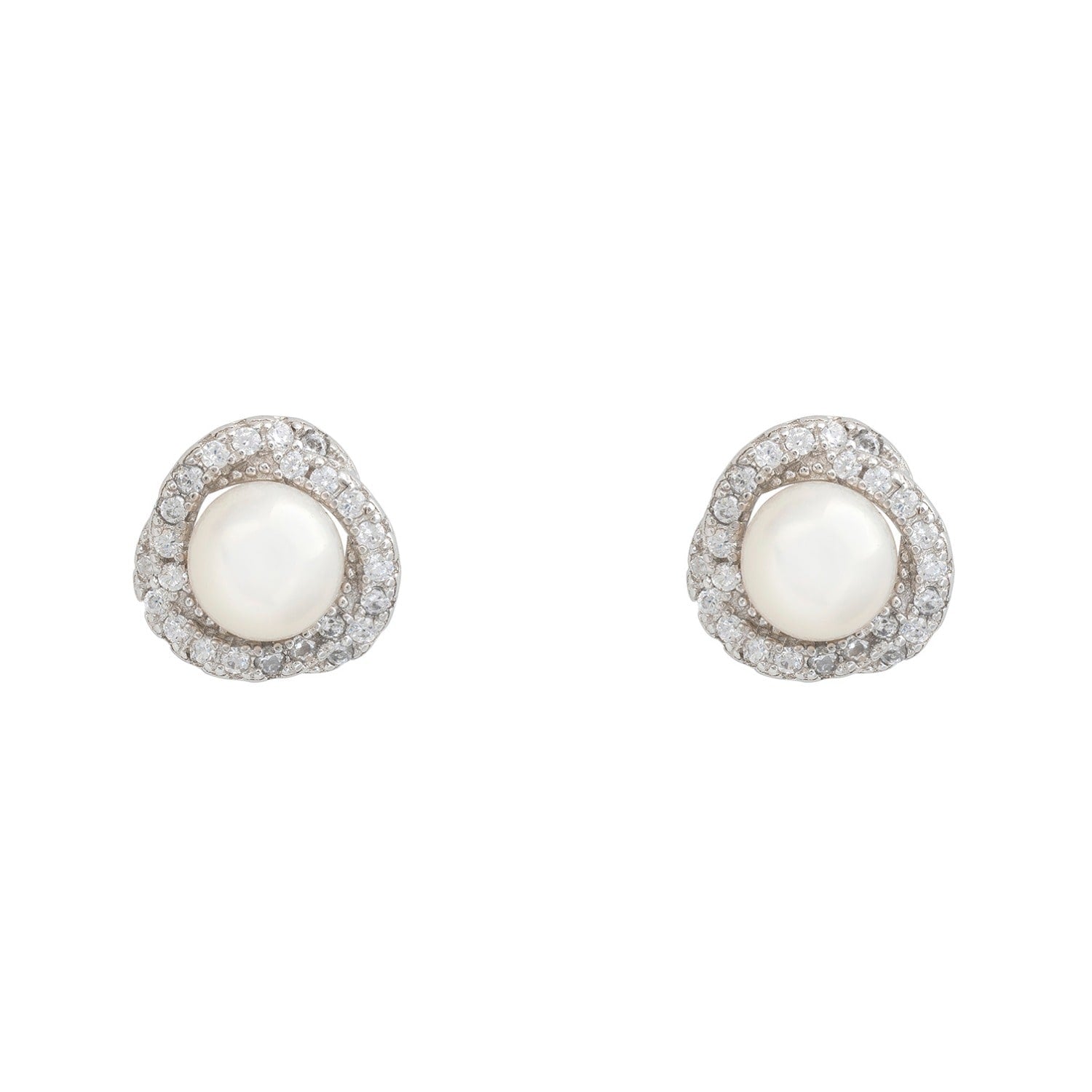 Rococo Pearl Stud Earrings Silver