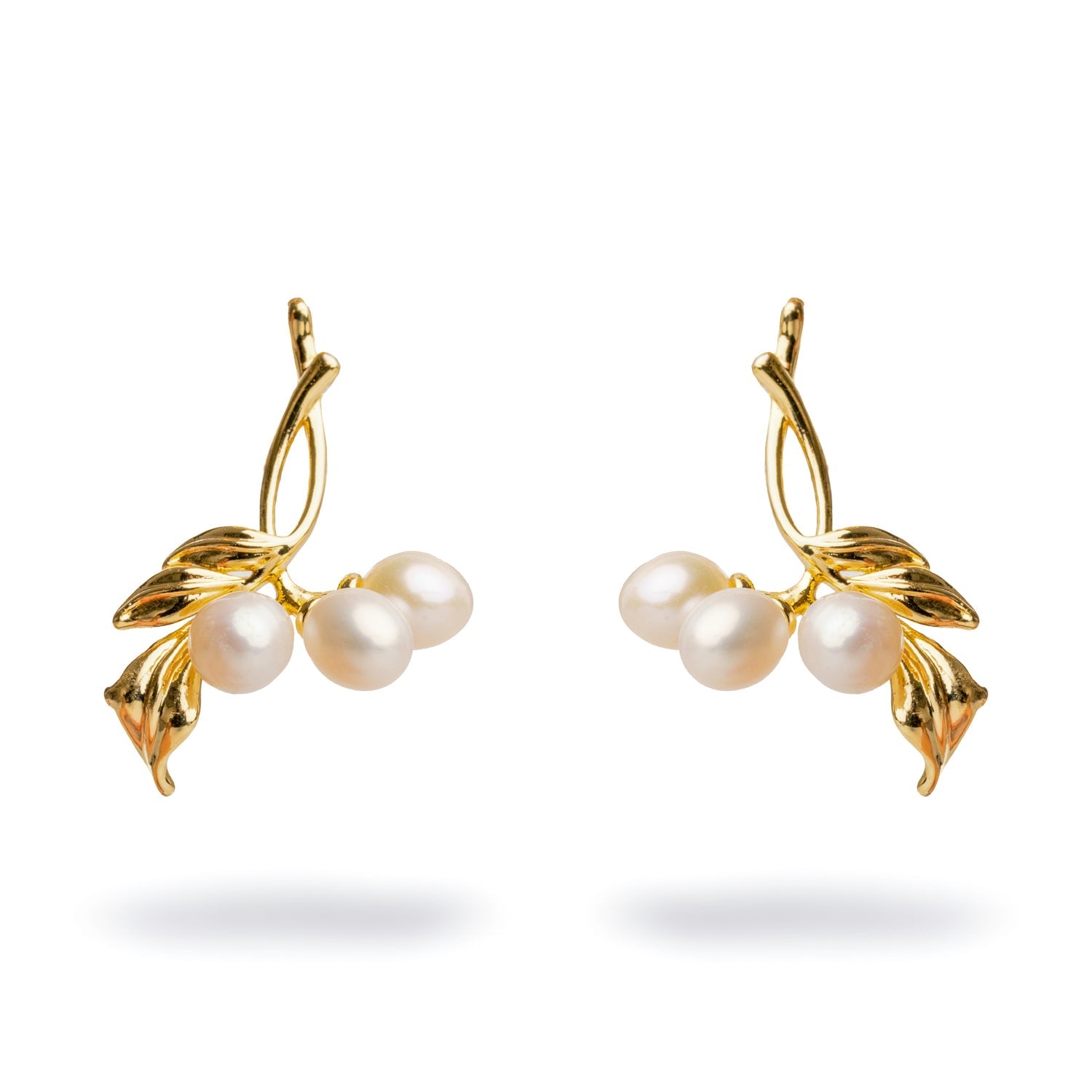 Bridal Pearl & Gold Dangle Earrings - Gold