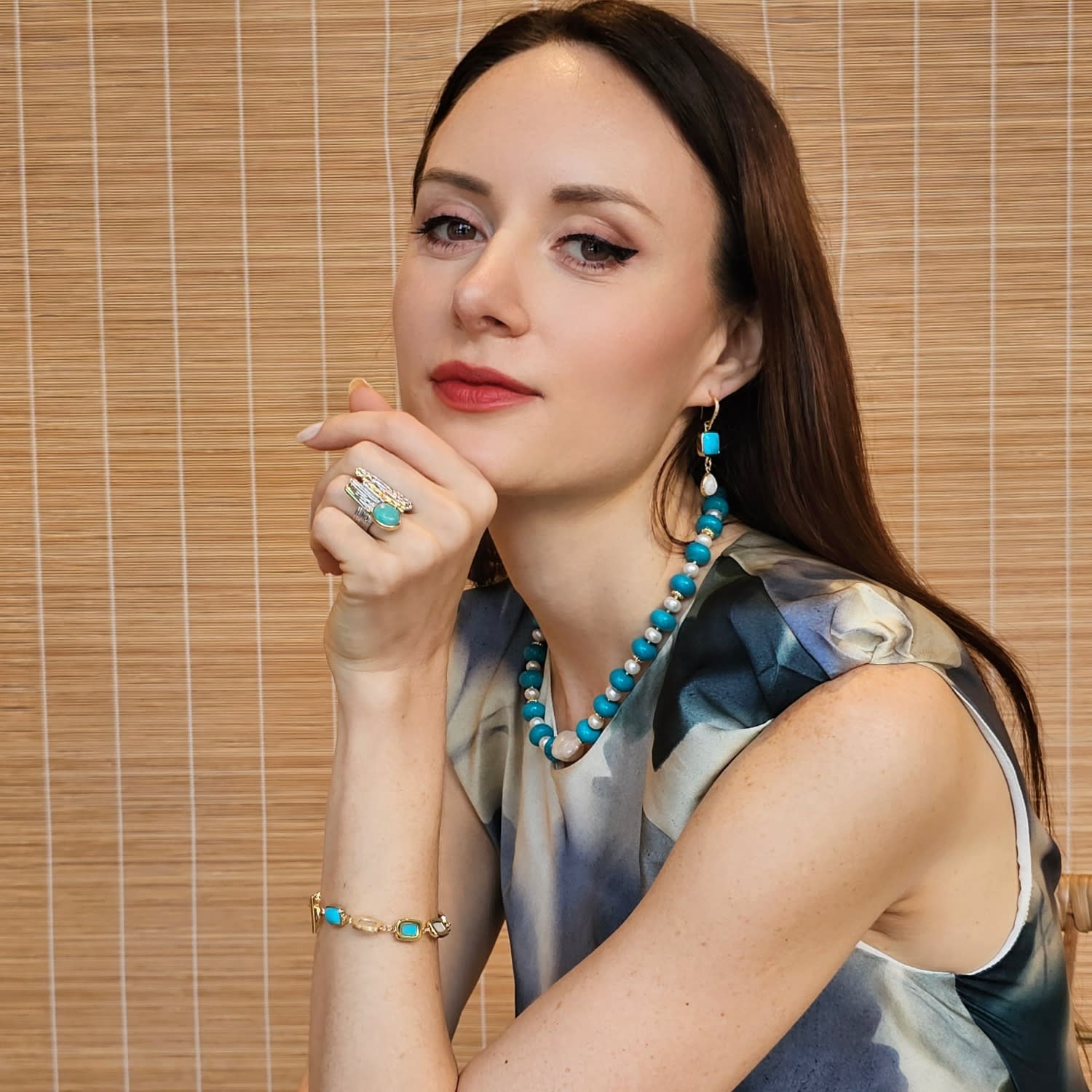 Rondelle Turquoise With Freshwater Baroque Pearls Necklace