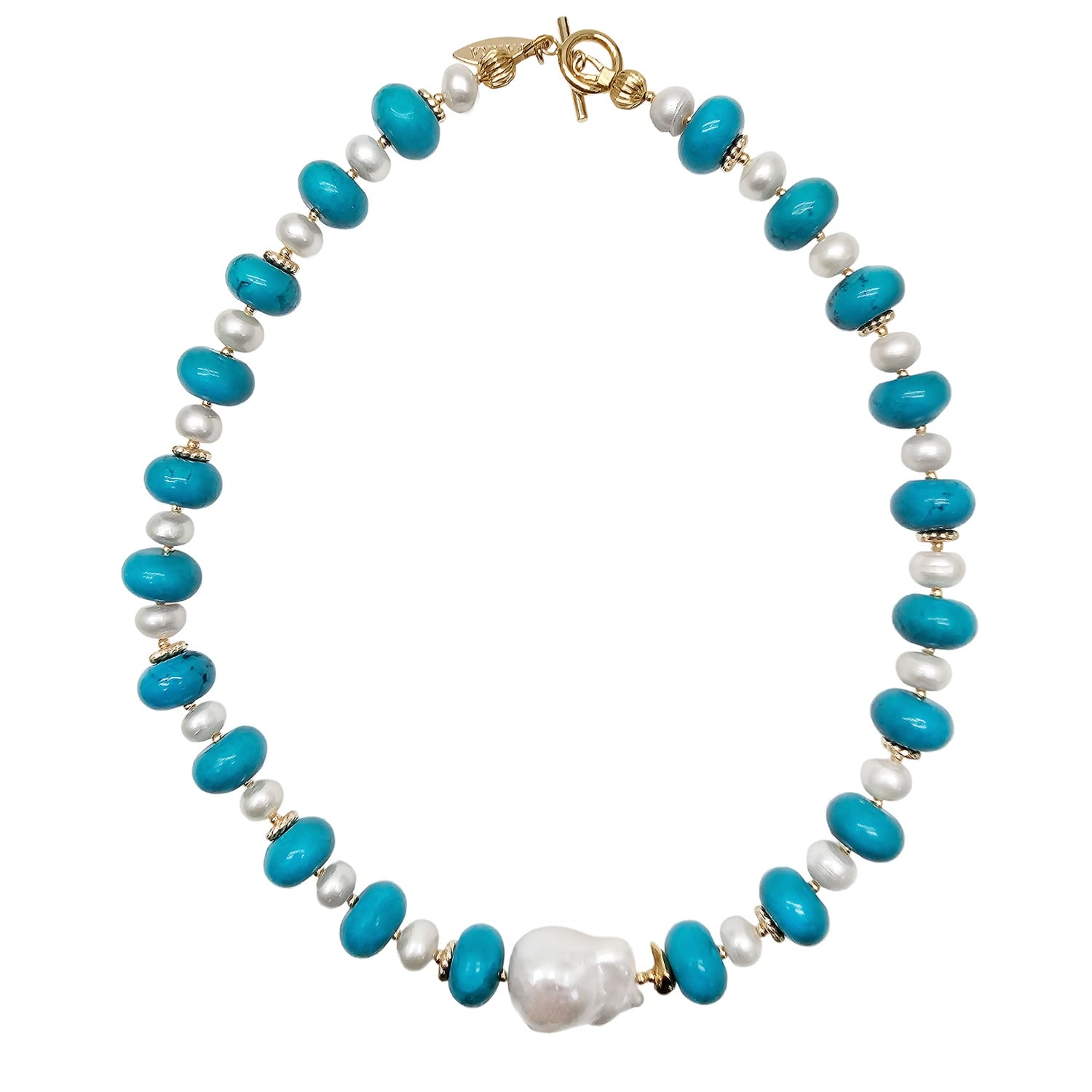 Rondelle Turquoise With Freshwater Baroque Pearls Necklace