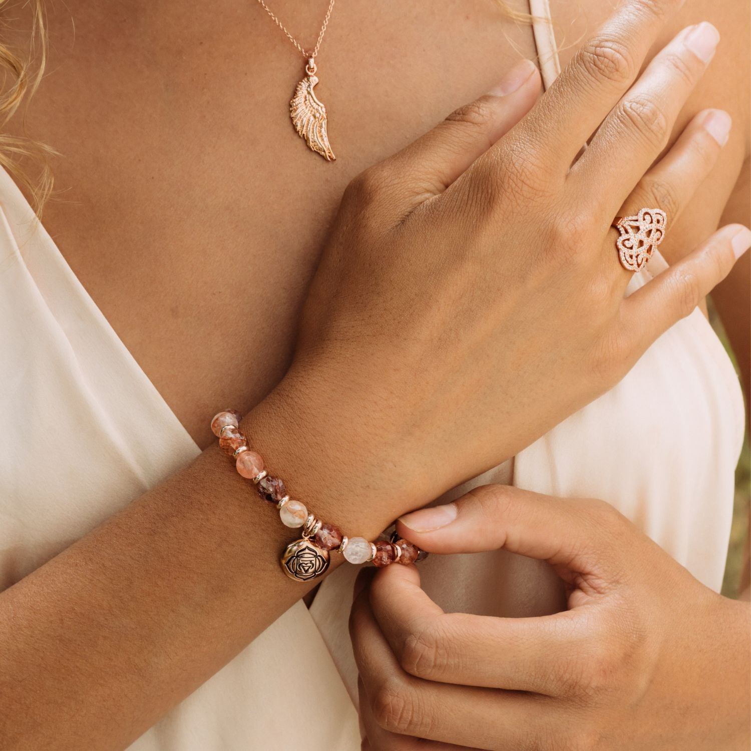 Root Chakra Activation Bracelet, Red Fire Quartz, Rose Gold