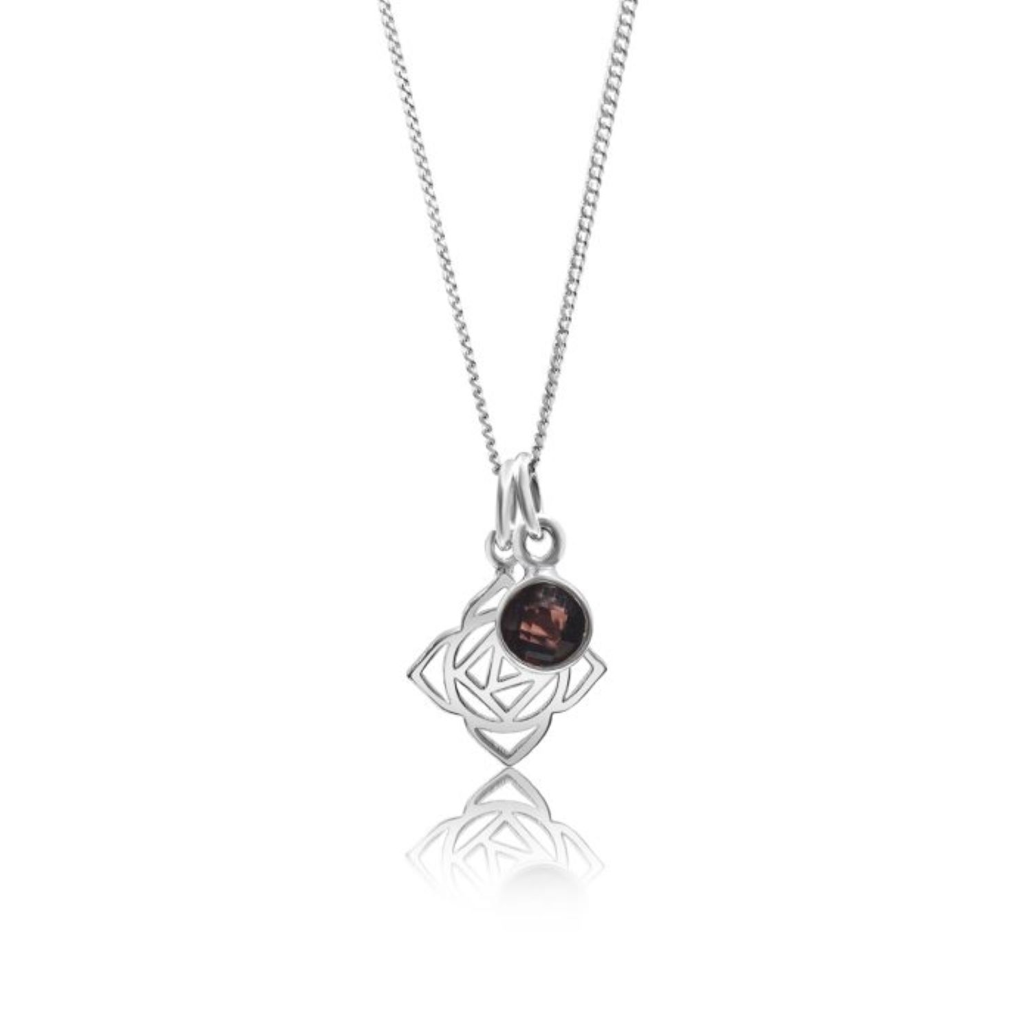 Root Chakra/Muladhara Chakra Charm Necklace In Sterling Silver – Garnet