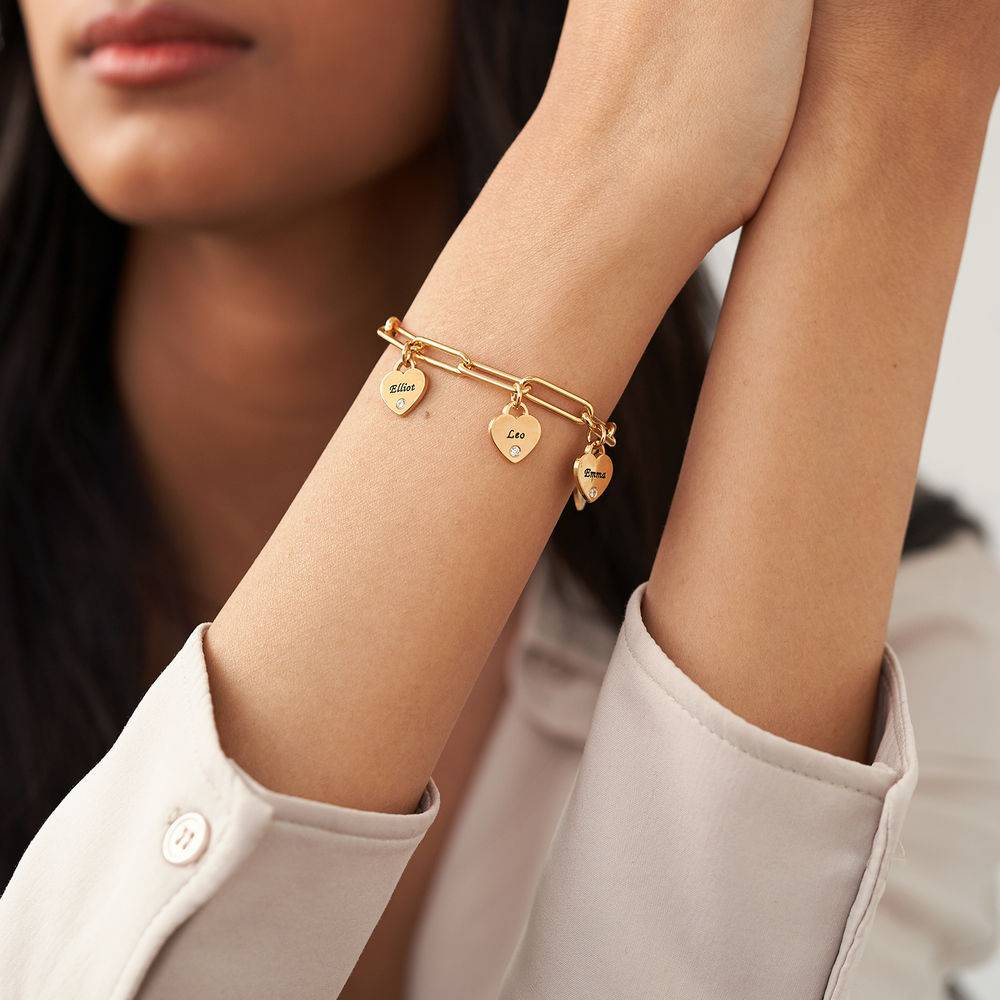Rory Bracelet with Custom Diamond Heart Charms in Gold Plating