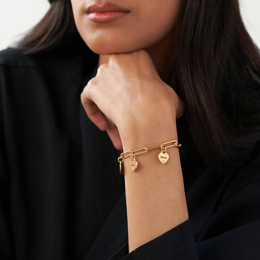 Rory Bracelet With Custom Diamond Heart Charms in 18K Gold Vermeil