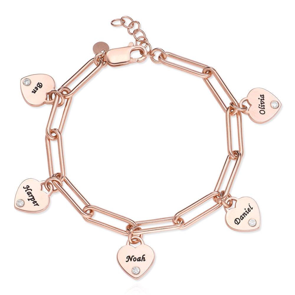 Rory Bracelet With Custom Diamond Heart Charms in 18K Rose Gold Plating